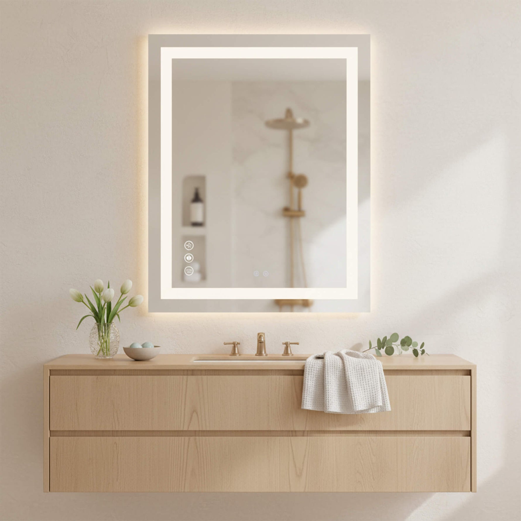 StockMAX Rectangular LED Bathroom Mirror with Anti-Fog & Touch Control