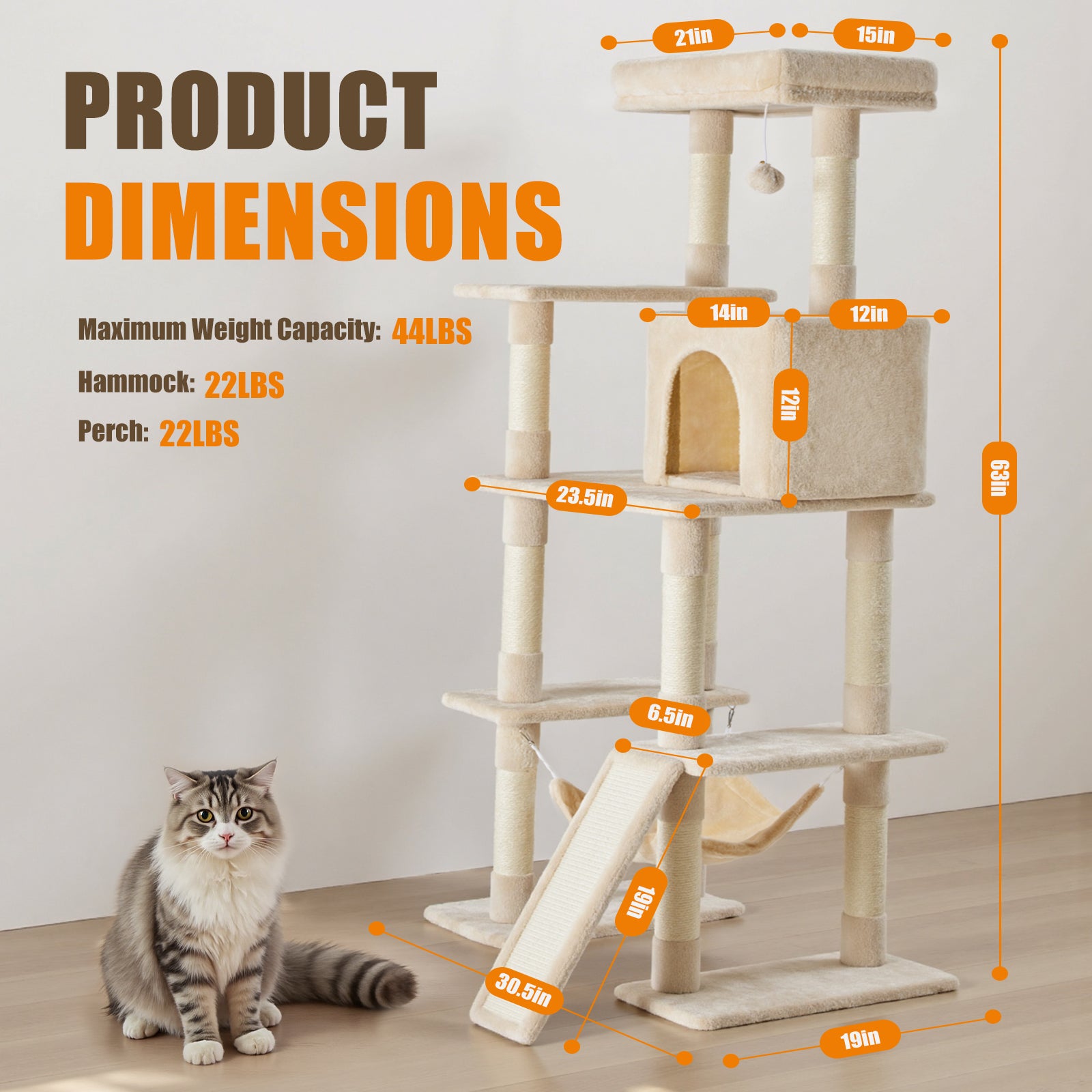 StockMAX 63 Inch Plush Cat Tree Tower for Indoor Cats