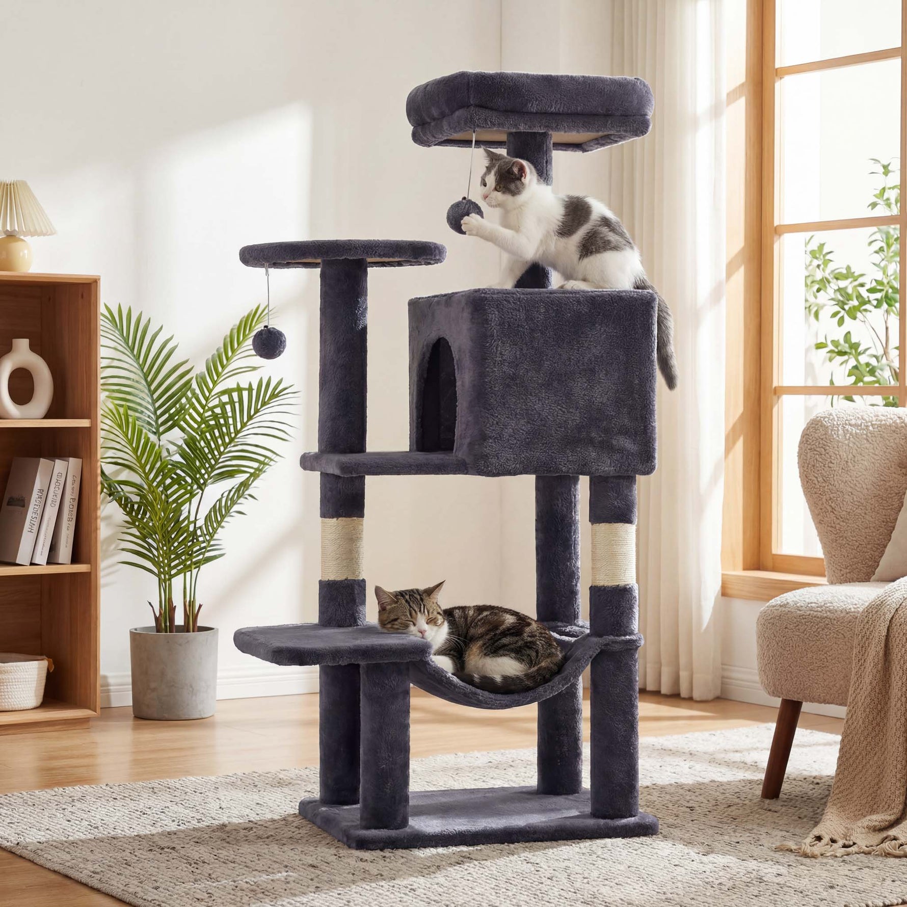StockMAX 44" Muti-functional Cat Tree Tower with Sisal Scratcing Post and Condo