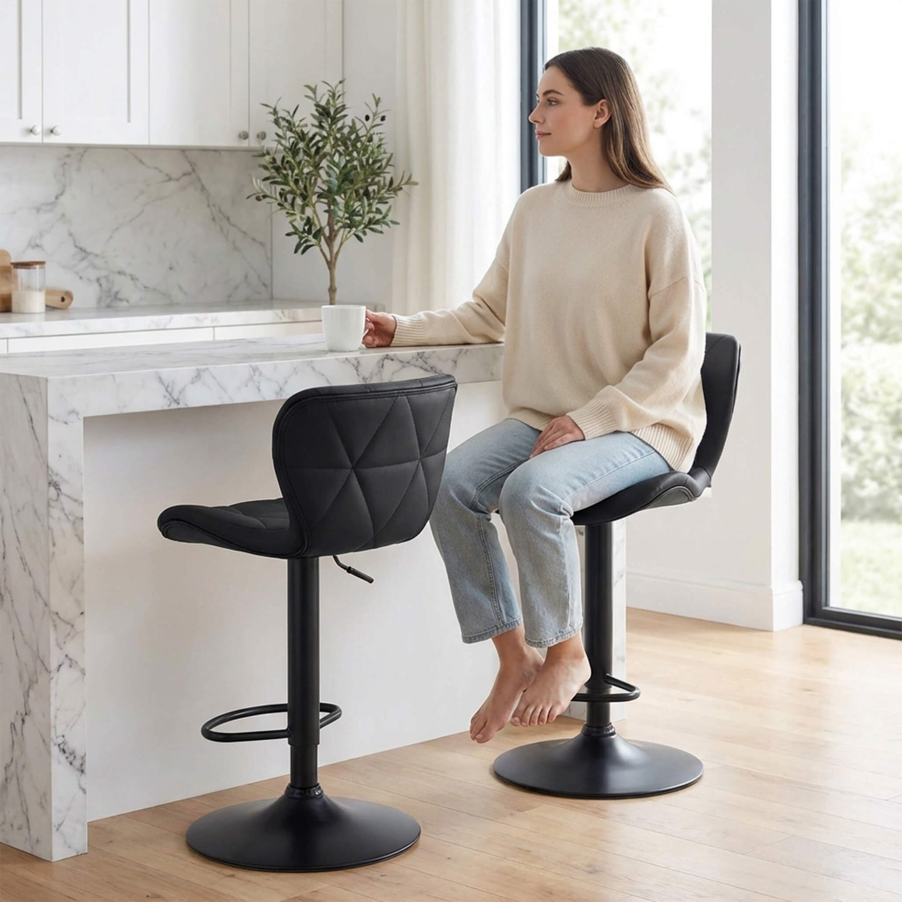 StockMAX Faux Leather Diamond-Quilted Bar Stool-set of 2