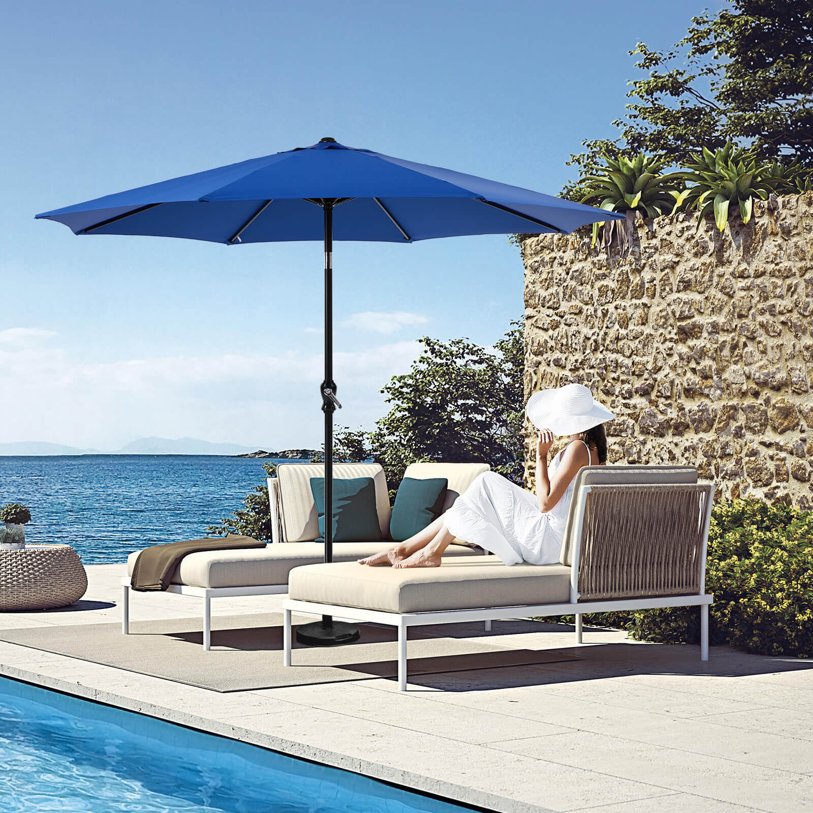 StockMAX Patio Sunshade, 9 Feet with 8 Bones for Patios, Pools