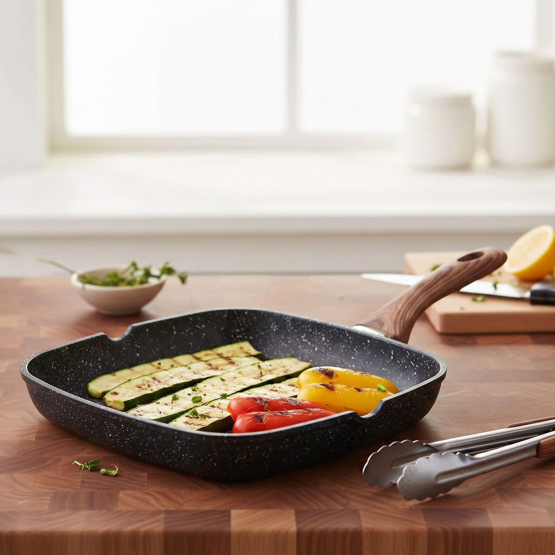 StockMAX Nonstick Cookware Set, Square Frying Pan Set with Wooden Handle
