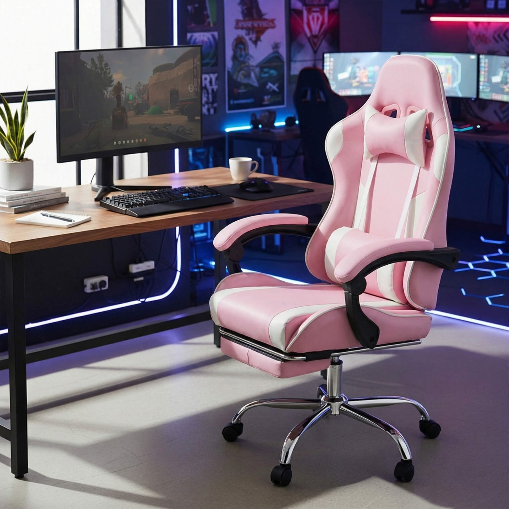 StockMAX Gaming Chair with Footrest Upholstered Armrests for Home Office