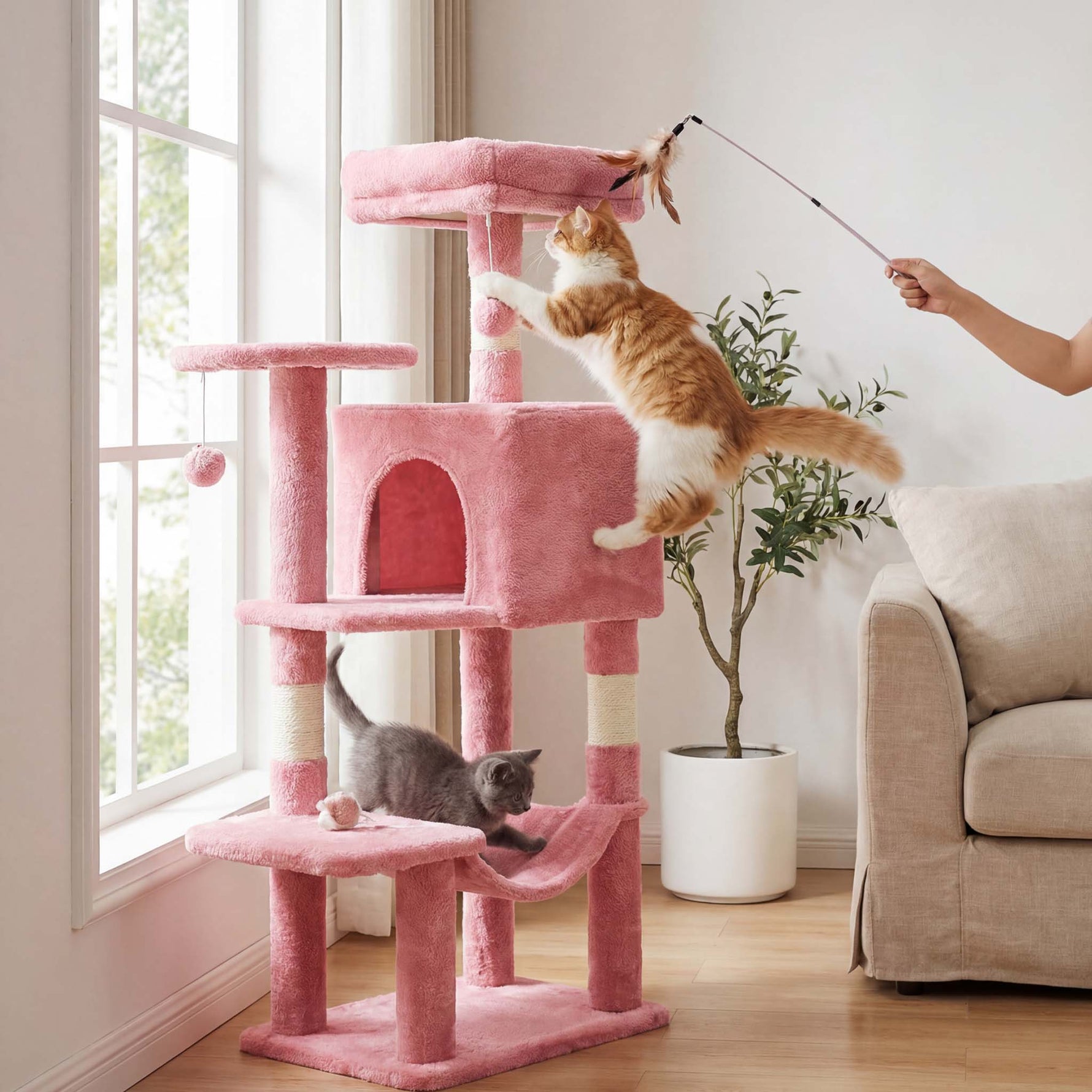 StockMAX 44" Muti-functional Cat Tree Tower with Sisal Scratcing Post and Condo