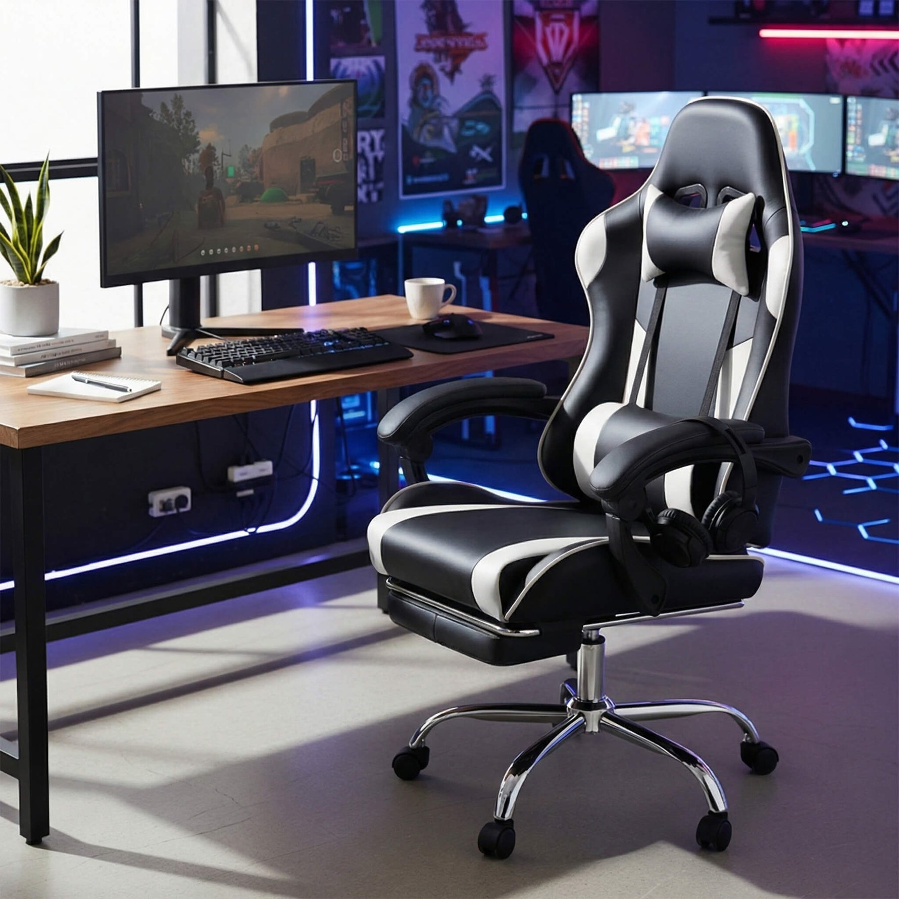 StockMAX Gaming Chair with Footrest Upholstered Armrests for Home Office