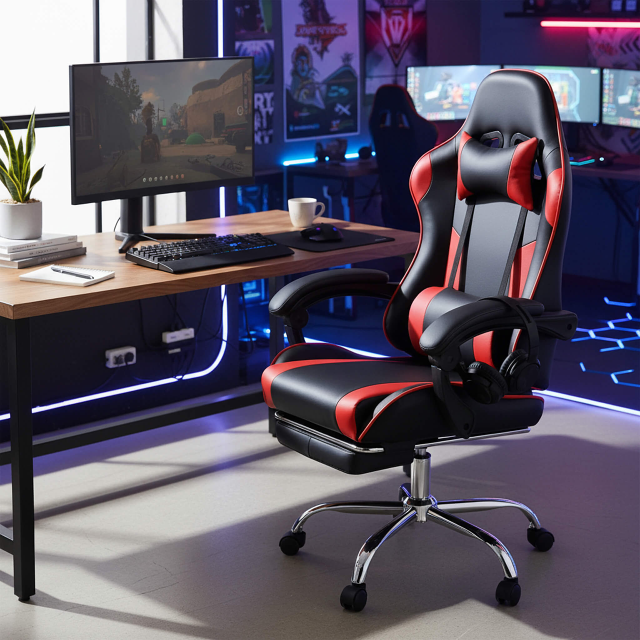 StockMAX Gaming Chair with Footrest Upholstered Armrests for Home Office
