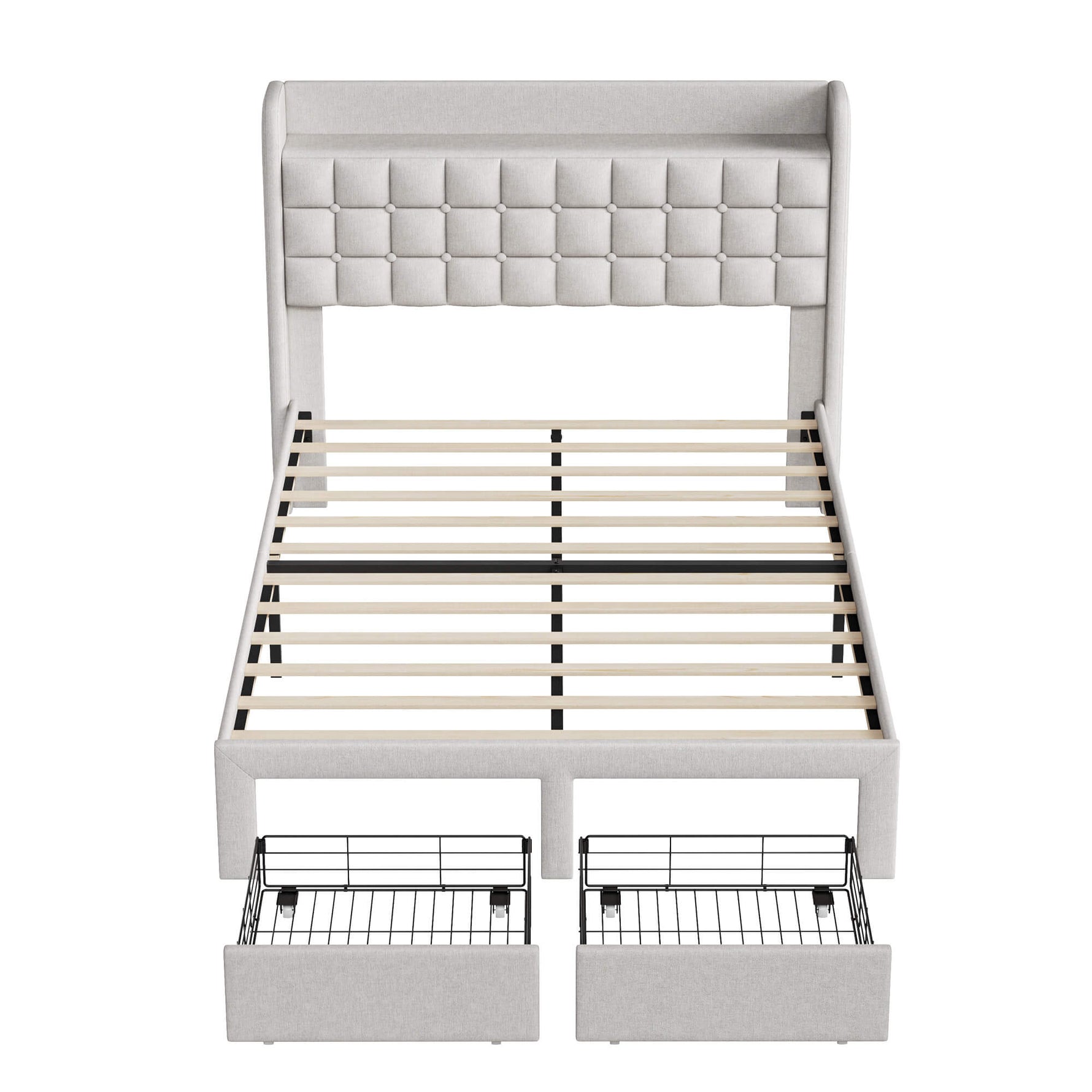 StockMAX Upholstered Heavy Duty Platform Bed Frame with Drawers