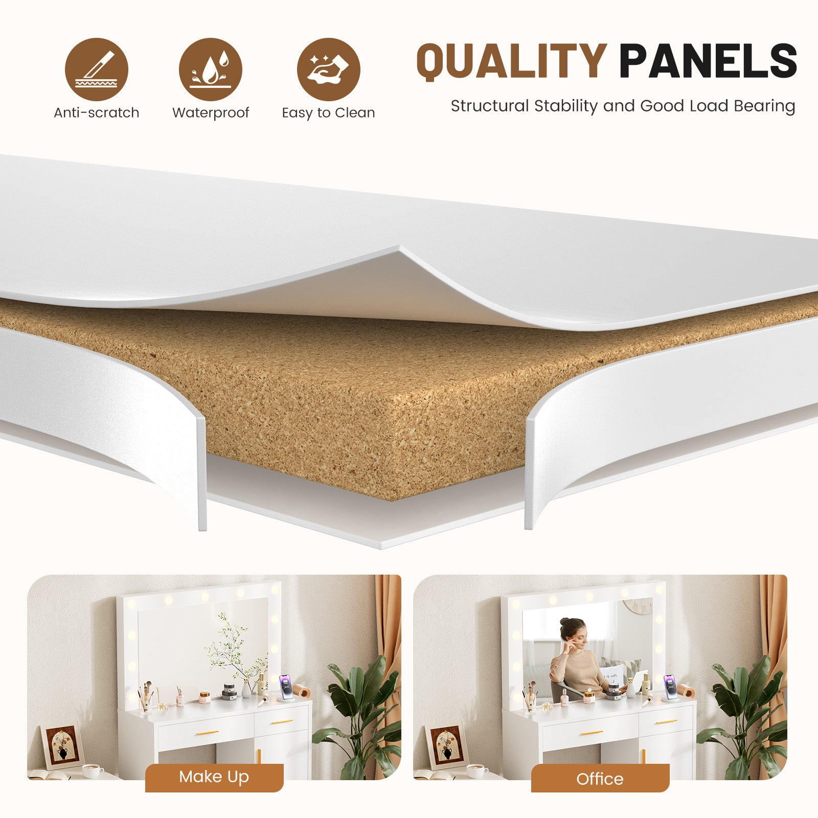 StockMAX Makeup Vanity Desk with Oversized LED Mirror