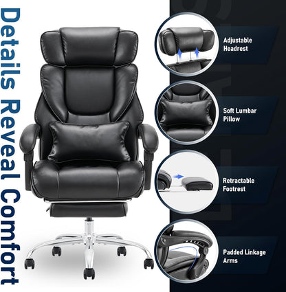 Office Chair with Footrest-Ergonomic Computer Chair with Extra Lumbar Support Pillow 6754