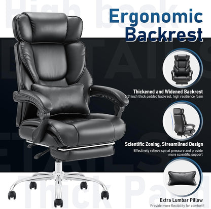 Office Chair with Footrest-Ergonomic Computer Chair with Extra Lumbar Support Pillow 6754