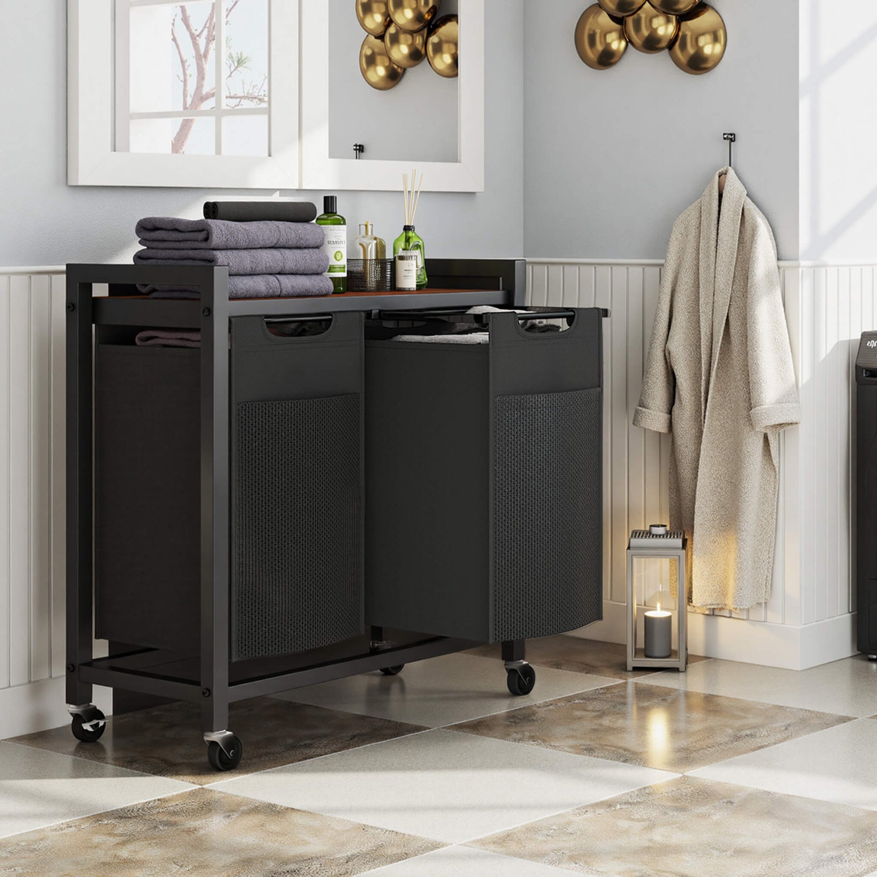 StockMAX Rolling Laundry Basket with Shelf with Multiple Drawers