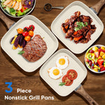 StockMAX Nonstick Cookware Set, Square Frying Pan Set with Wooden Handle