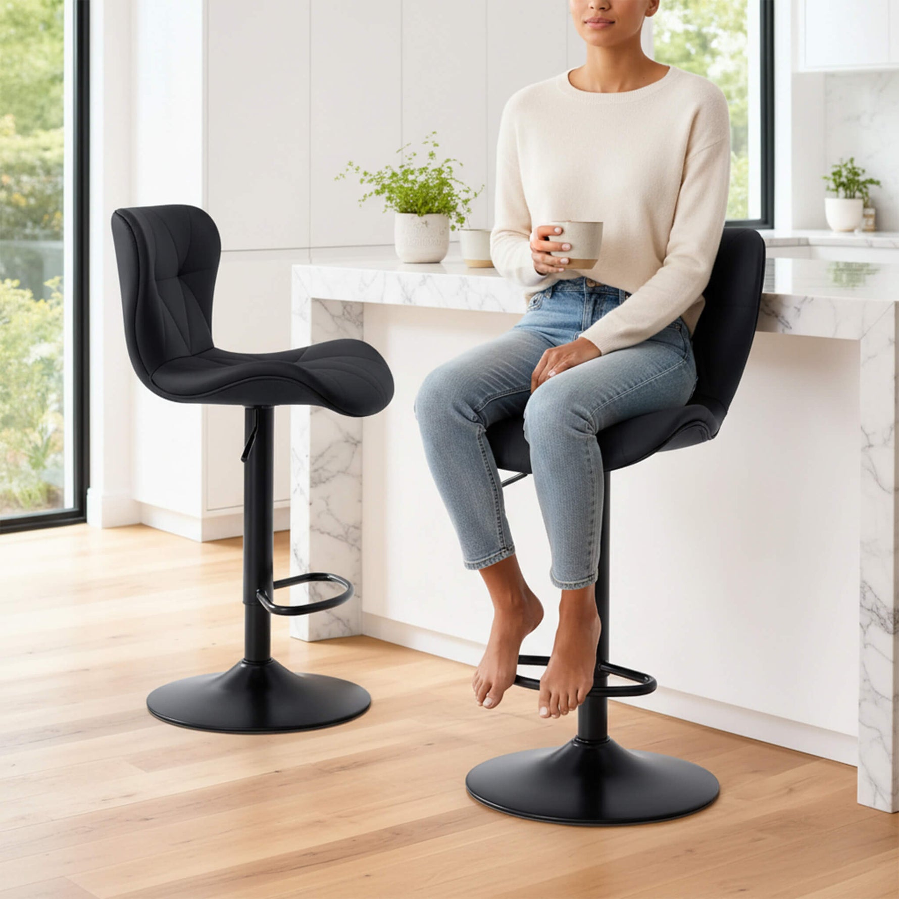 StockMAX Faux Leather Diamond-Quilted Bar Stool-set of 2