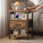 StockMAX Modern Nightstand with Power Outlets and Fabric Drawer