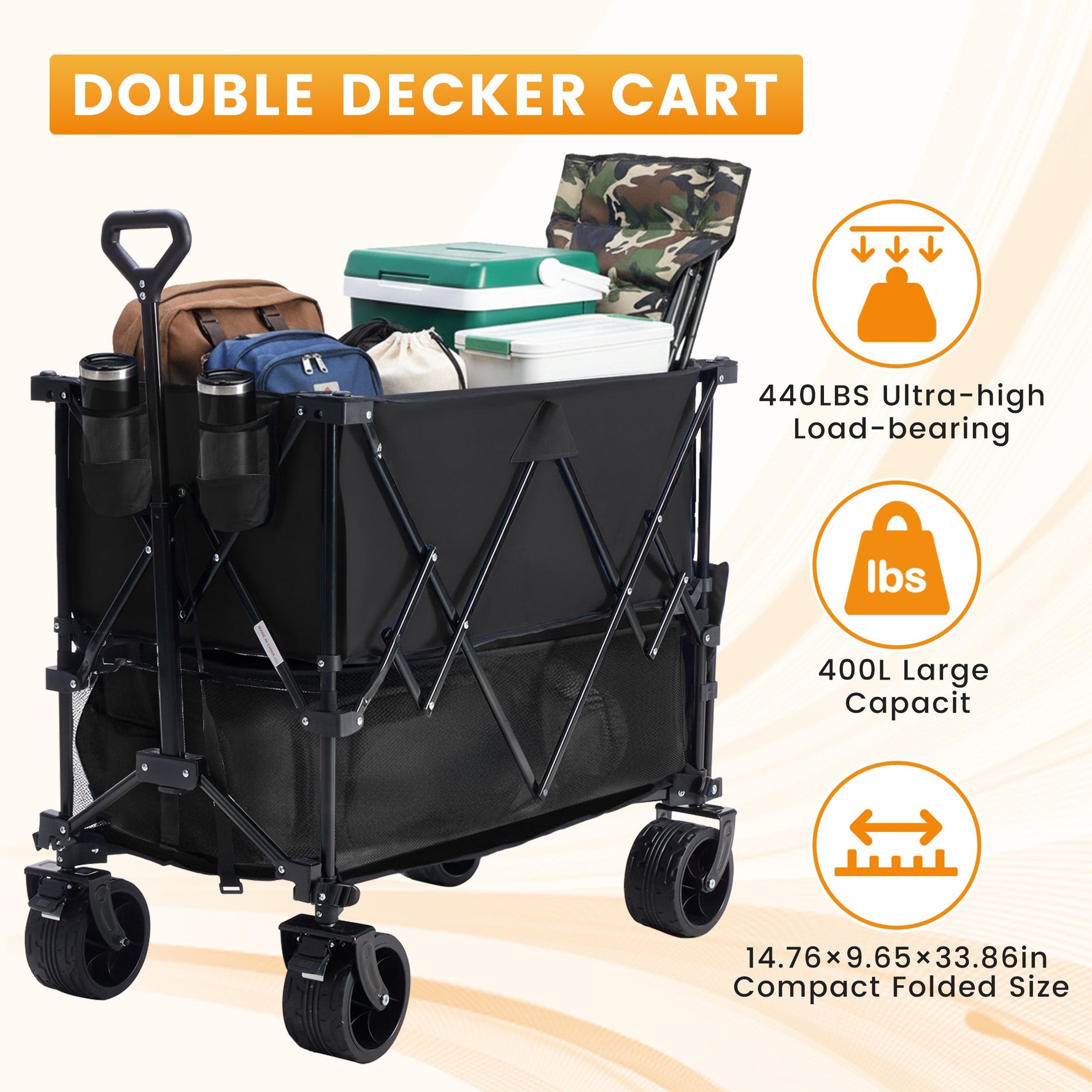 StockMAX HaulMaster 400L Folding Wagon Cart for Camping and Outdoor Use