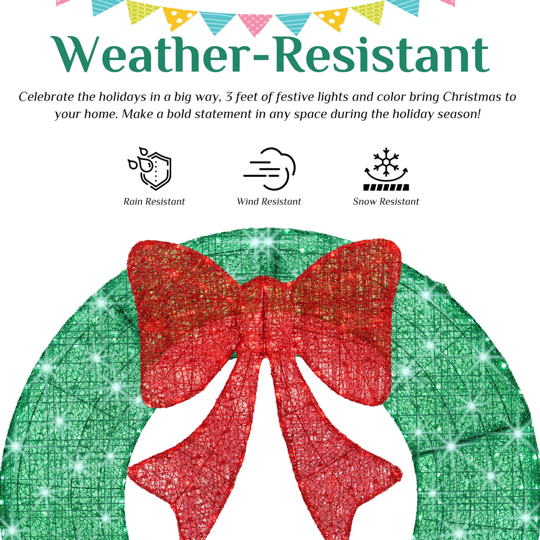 StockMAX Illuminated Christmas Wreath - Outdoor Holiday Decor with Remote