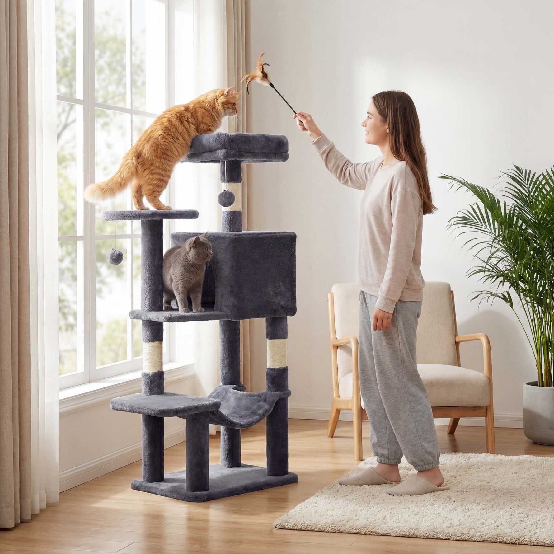 StockMAX 44" Muti-functional Cat Tree Tower with Sisal Scratcing Post and Condo