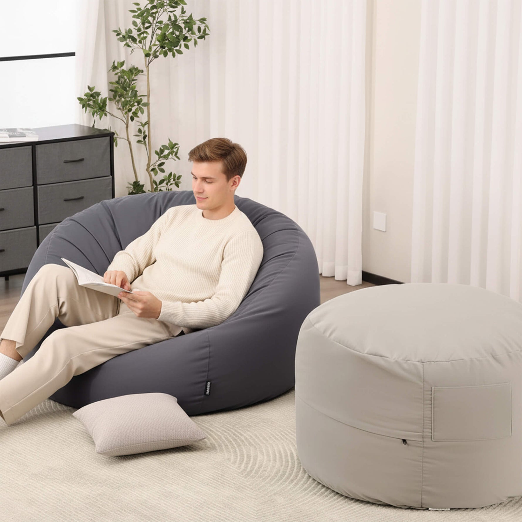 StockMAX Adult Universal Bean Bag Chair-Round & Cozy Comfort