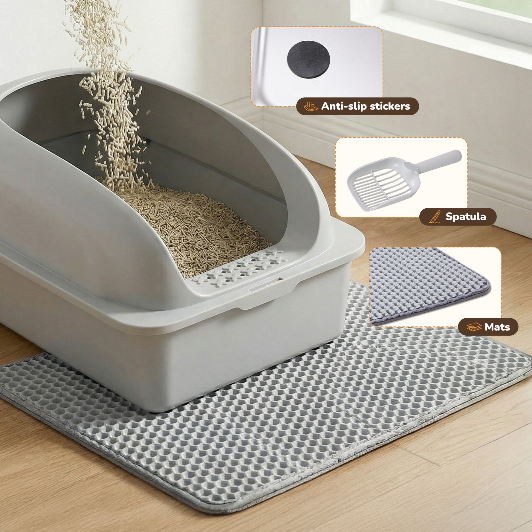 StockMAX Stainless Steel Cat Litter Box with Scoop & Double-Layer Mat