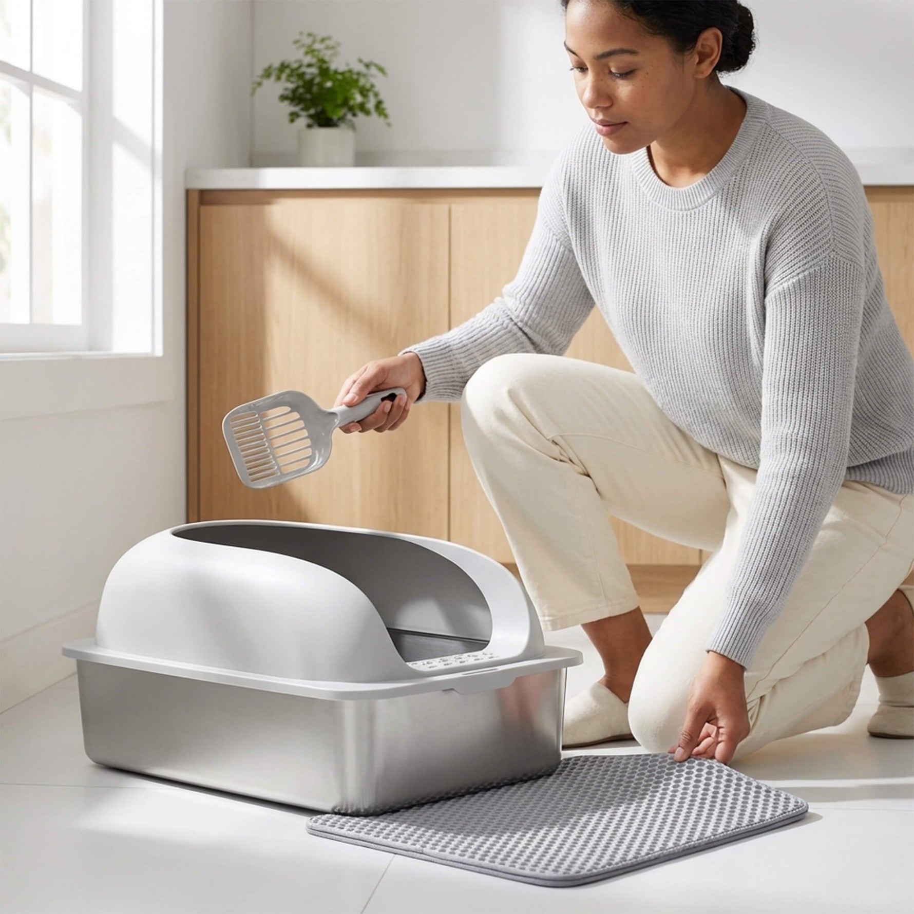 StockMAX Stainless Steel Cat Litter Box with Scoop & Double-Layer Mat