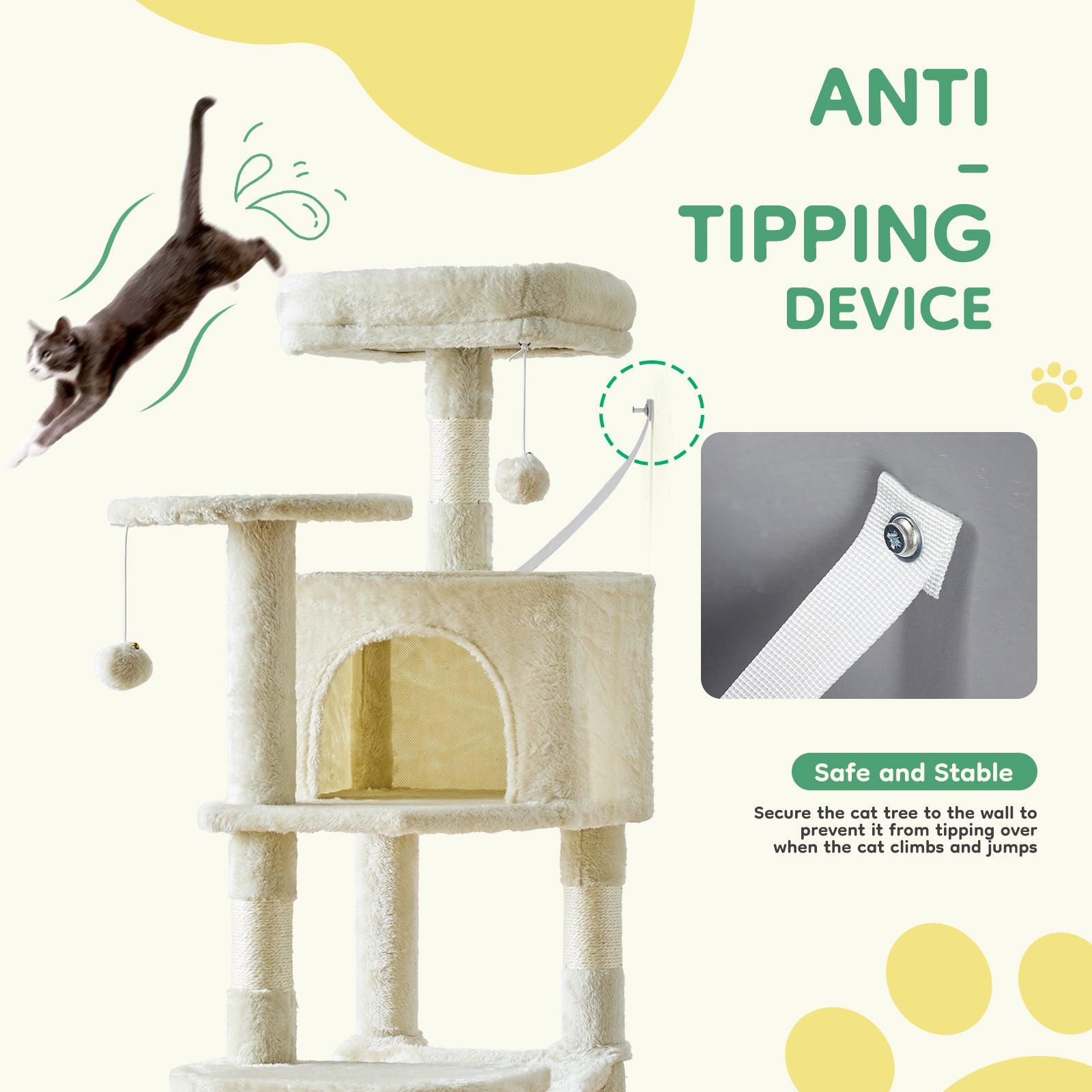 StockMAX 44" Muti-functional Cat Tree Tower with Sisal Scratcing Post and Condo