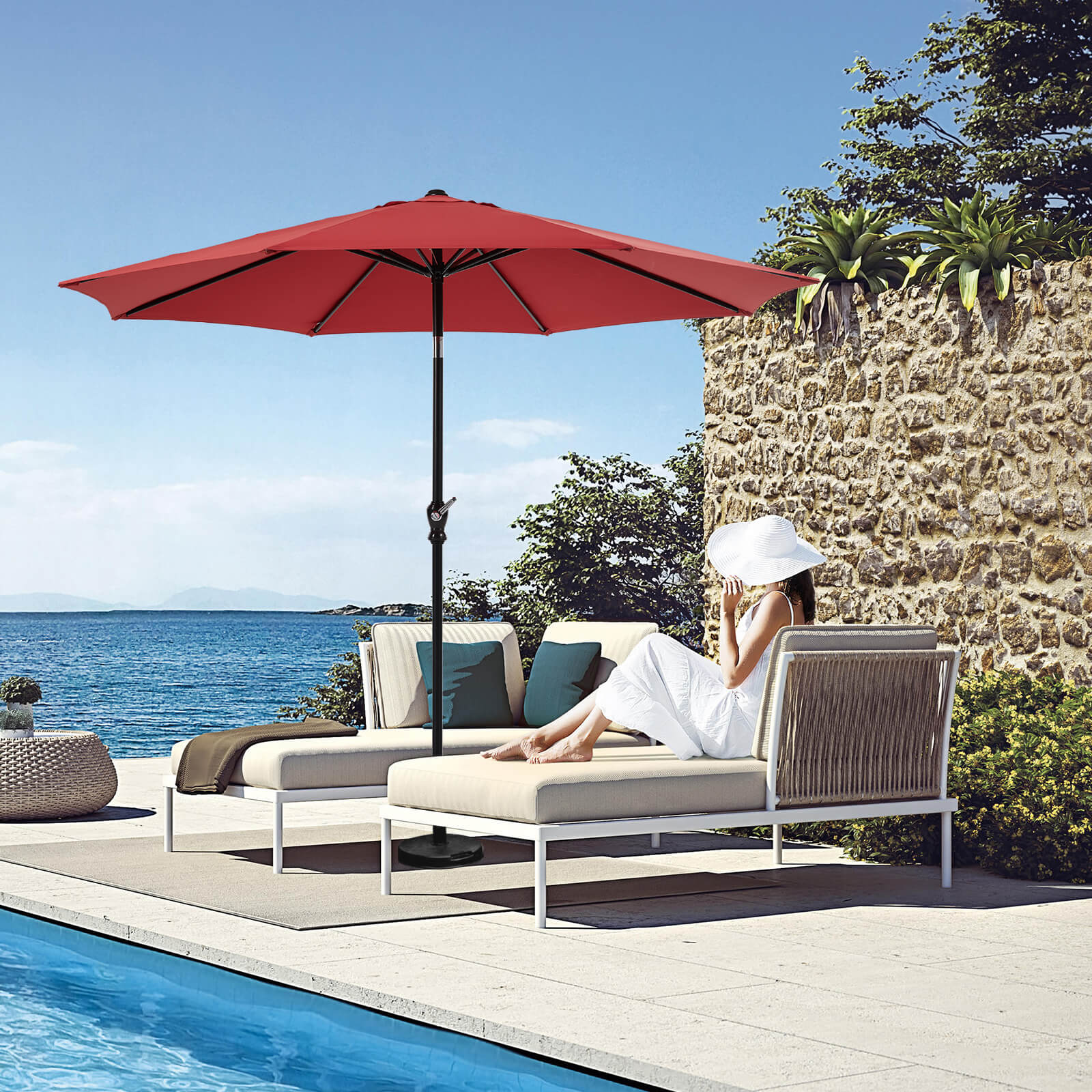 StockMAX Patio Sunshade, 9 Feet with 8 Bones for Patios, Pools