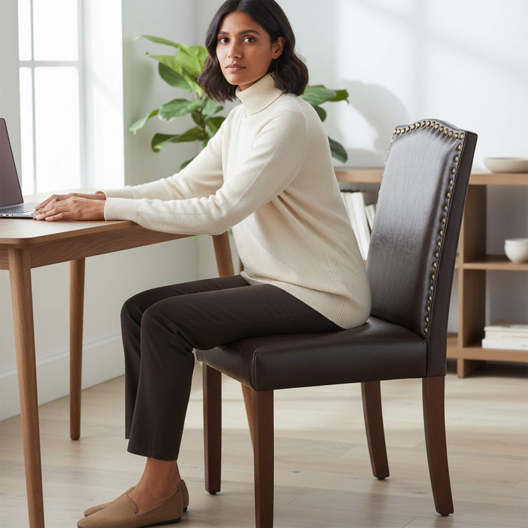 StockMAX Wooden Dining Chair with Leather Cushion for Dining Room