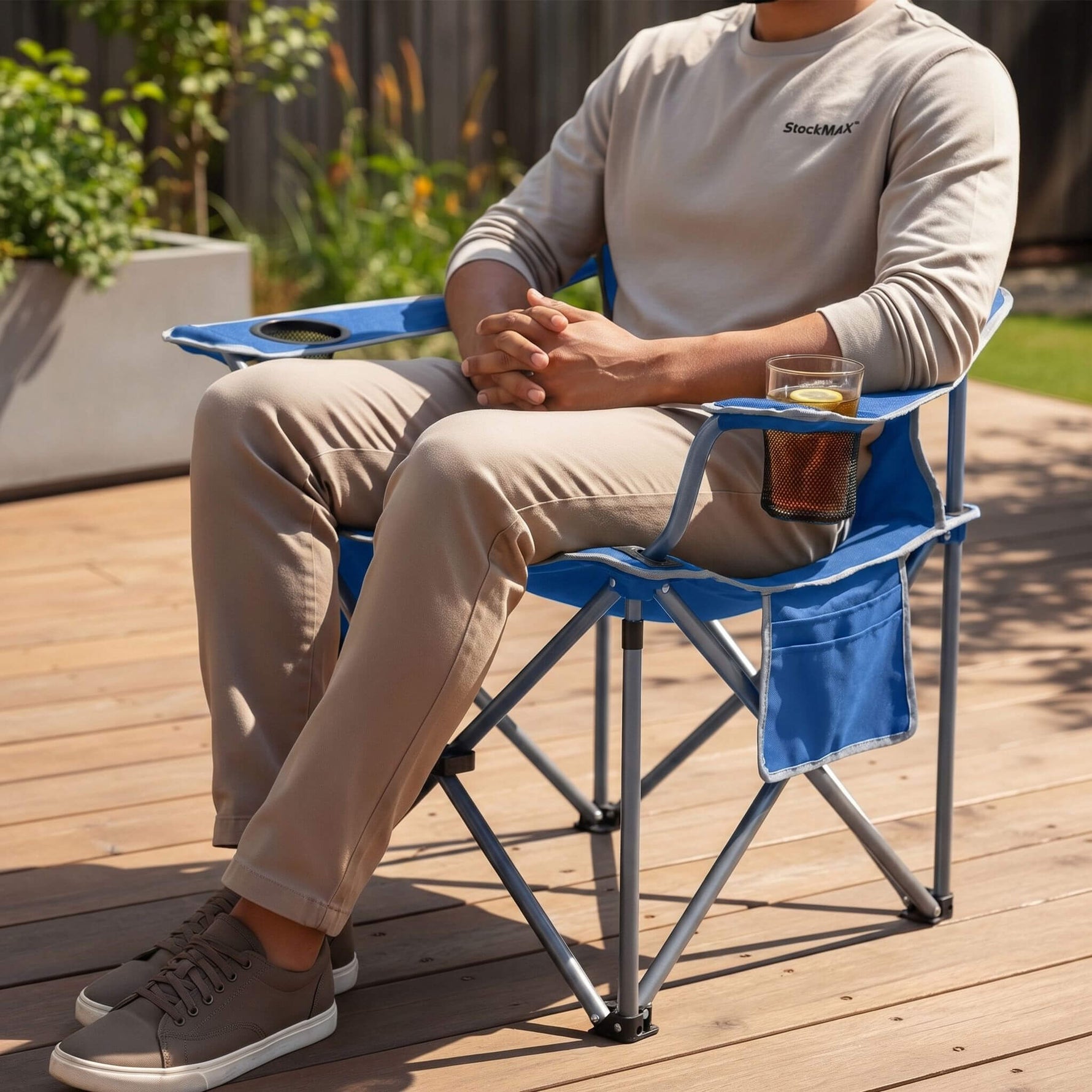 StockMAX Portable Folding Camping Chair with Side Pocket
