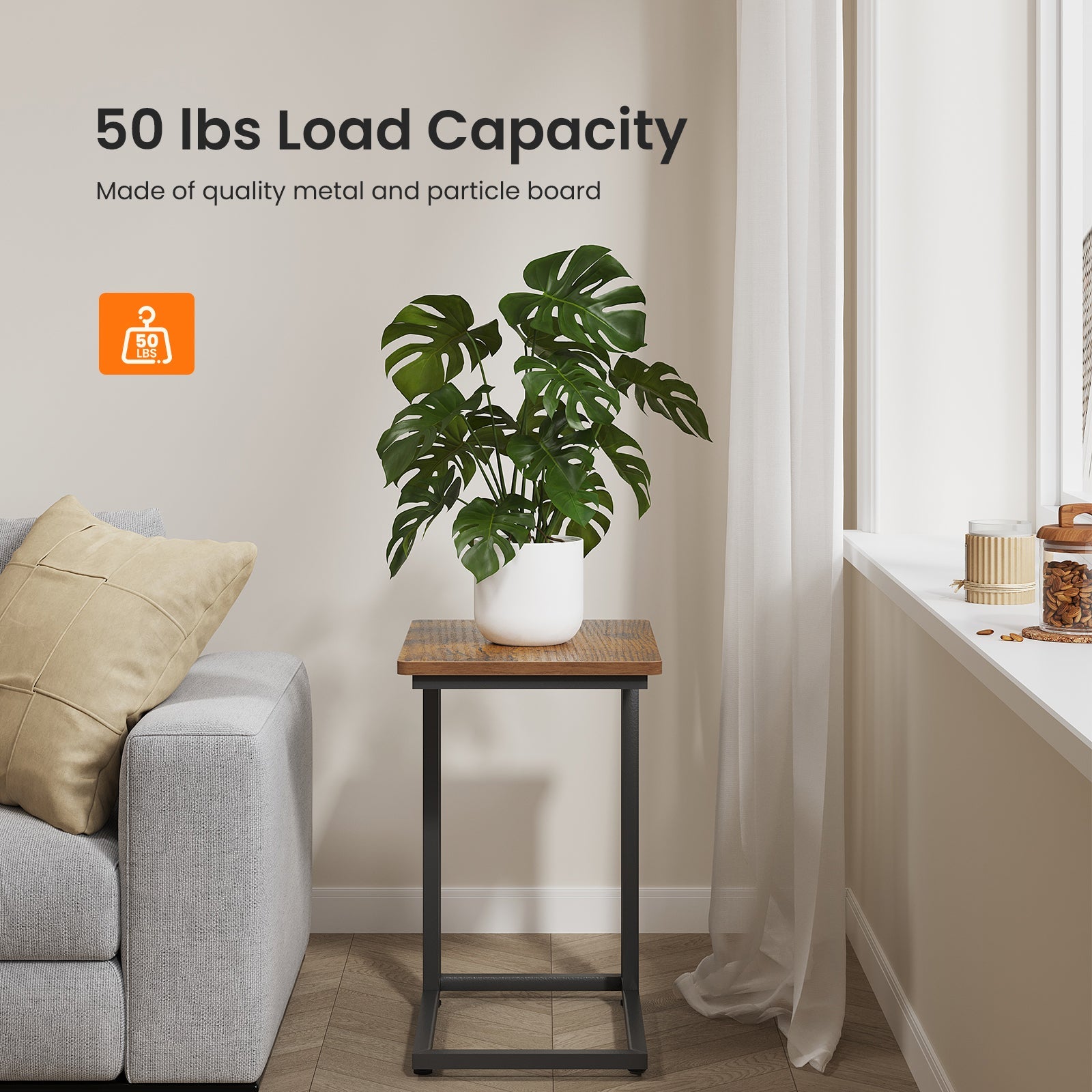 StockMAX C-Shaped Side Table with Removable Casters for Small Spaces