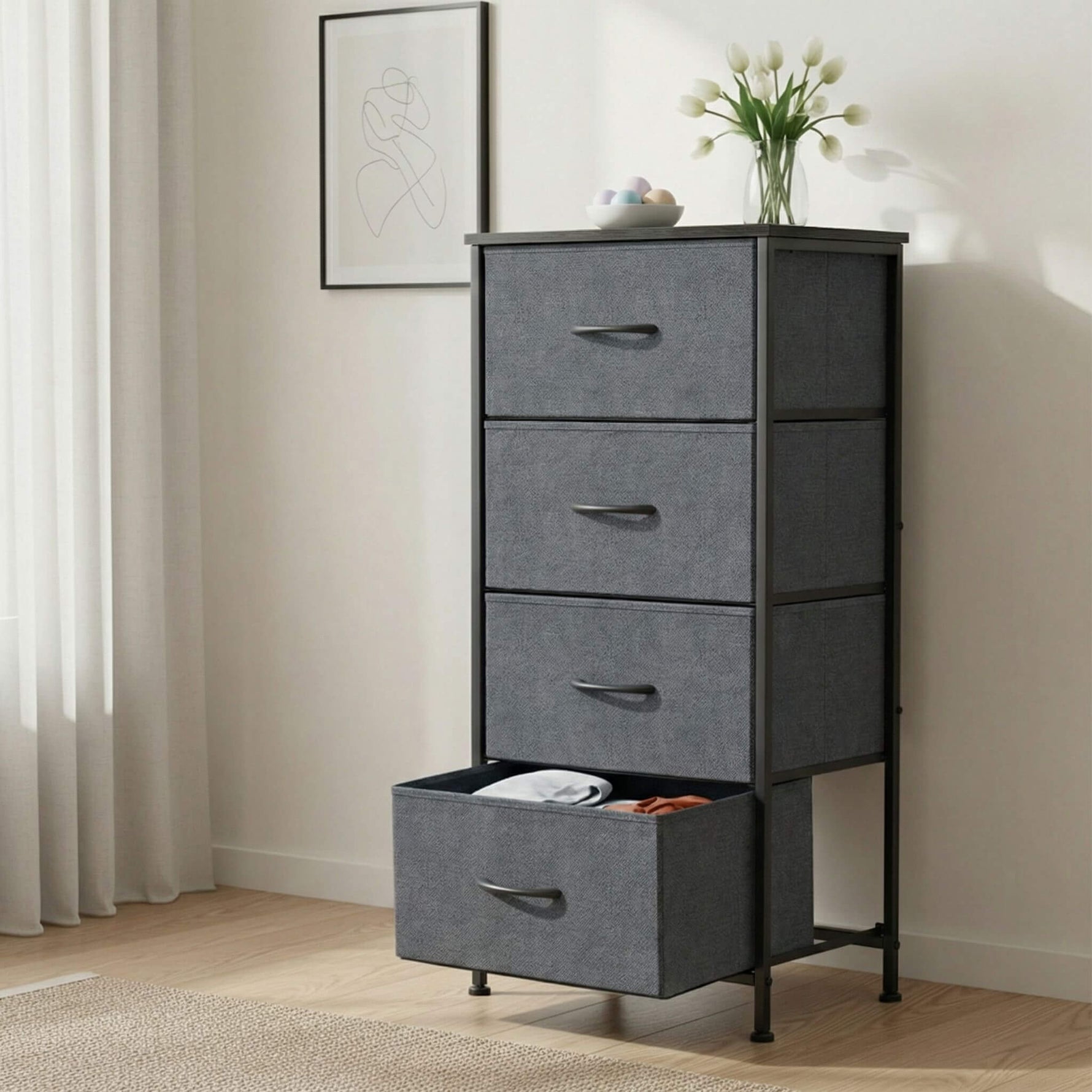 StockMAX 4 Fabric Drawers Dresser Clothes Cabinet Storage Organizers