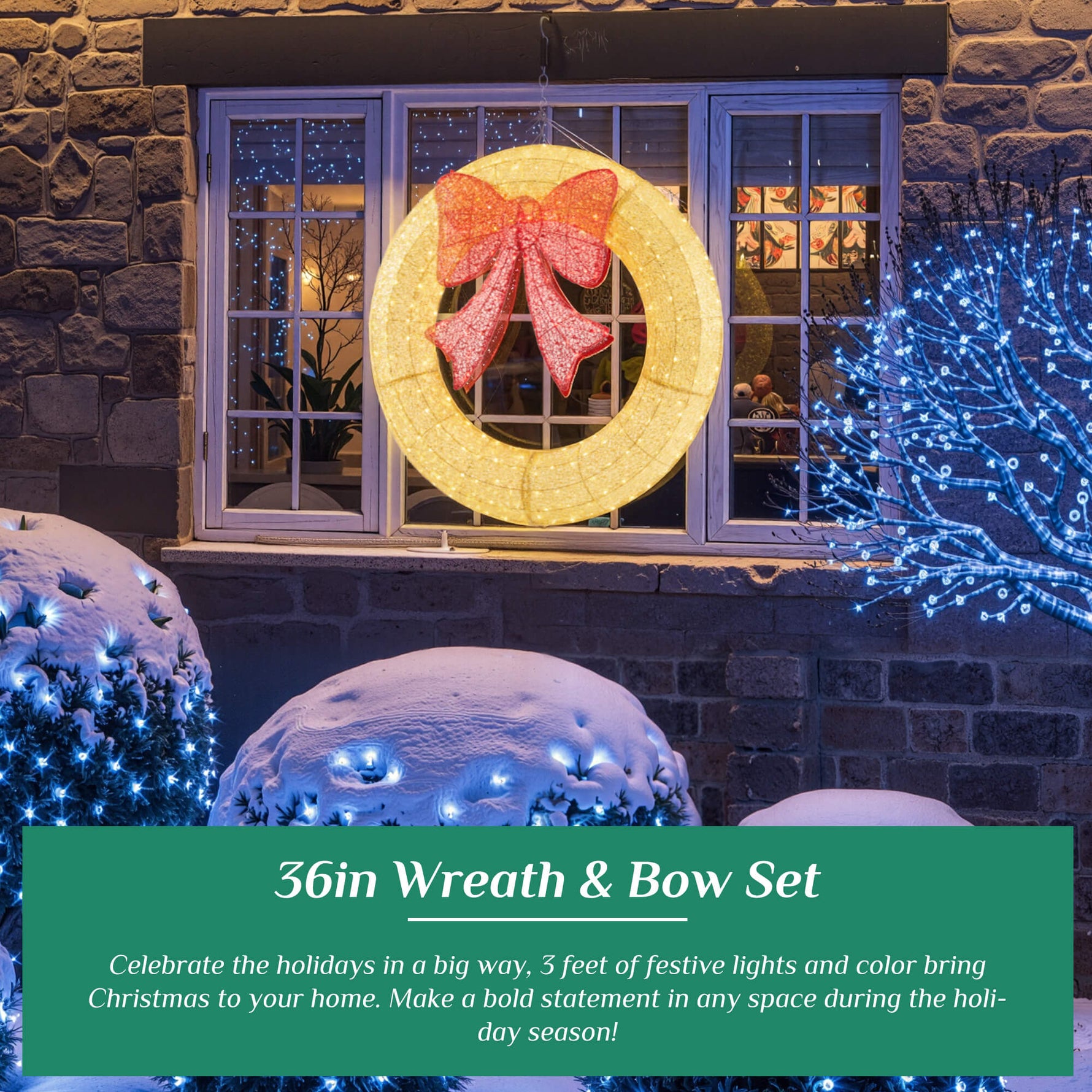 StockMAX Illuminated Christmas Wreath - Outdoor Holiday Decor with Remote