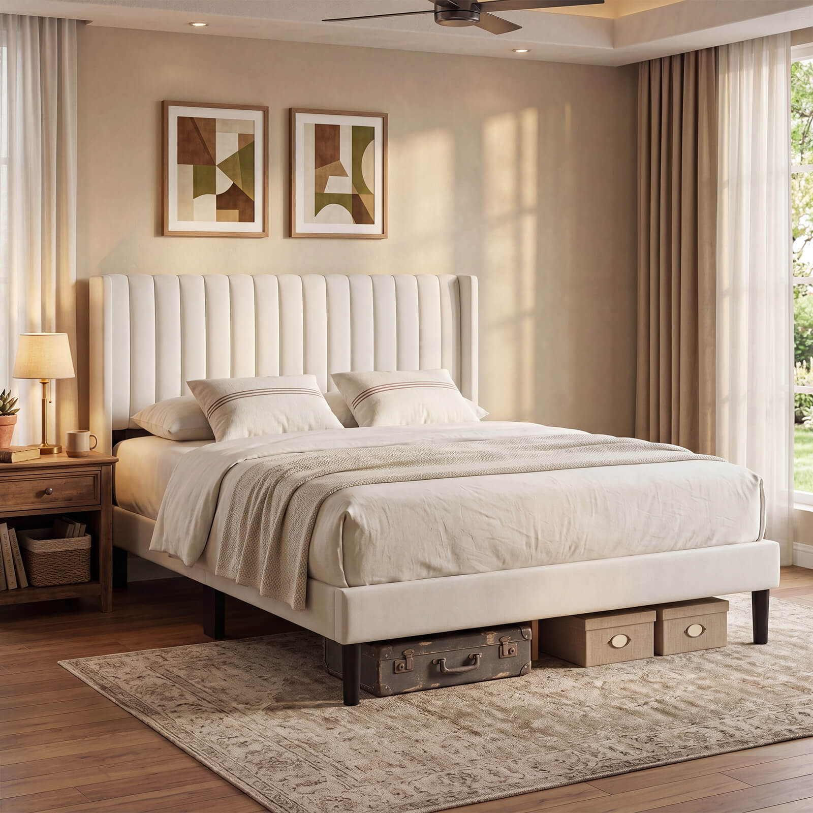 StockMAX Upholstered Platform Bed Frame，Modern Accent Indoor Bedroom Furniture
