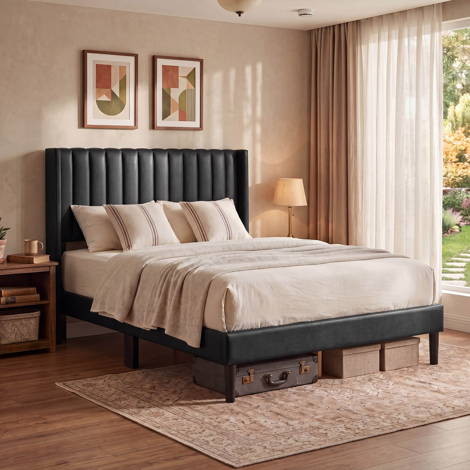 StockMAX Upholstered Platform Bed Frame，Modern Accent Indoor Bedroom Furniture