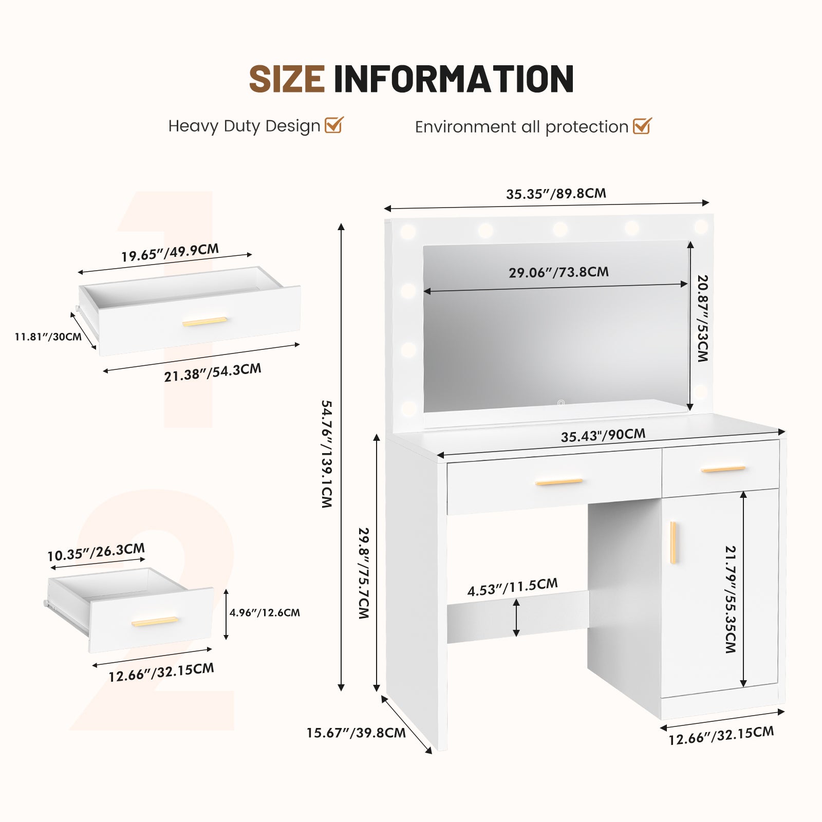 StockMAX Makeup Vanity Desk with Oversized LED Mirror