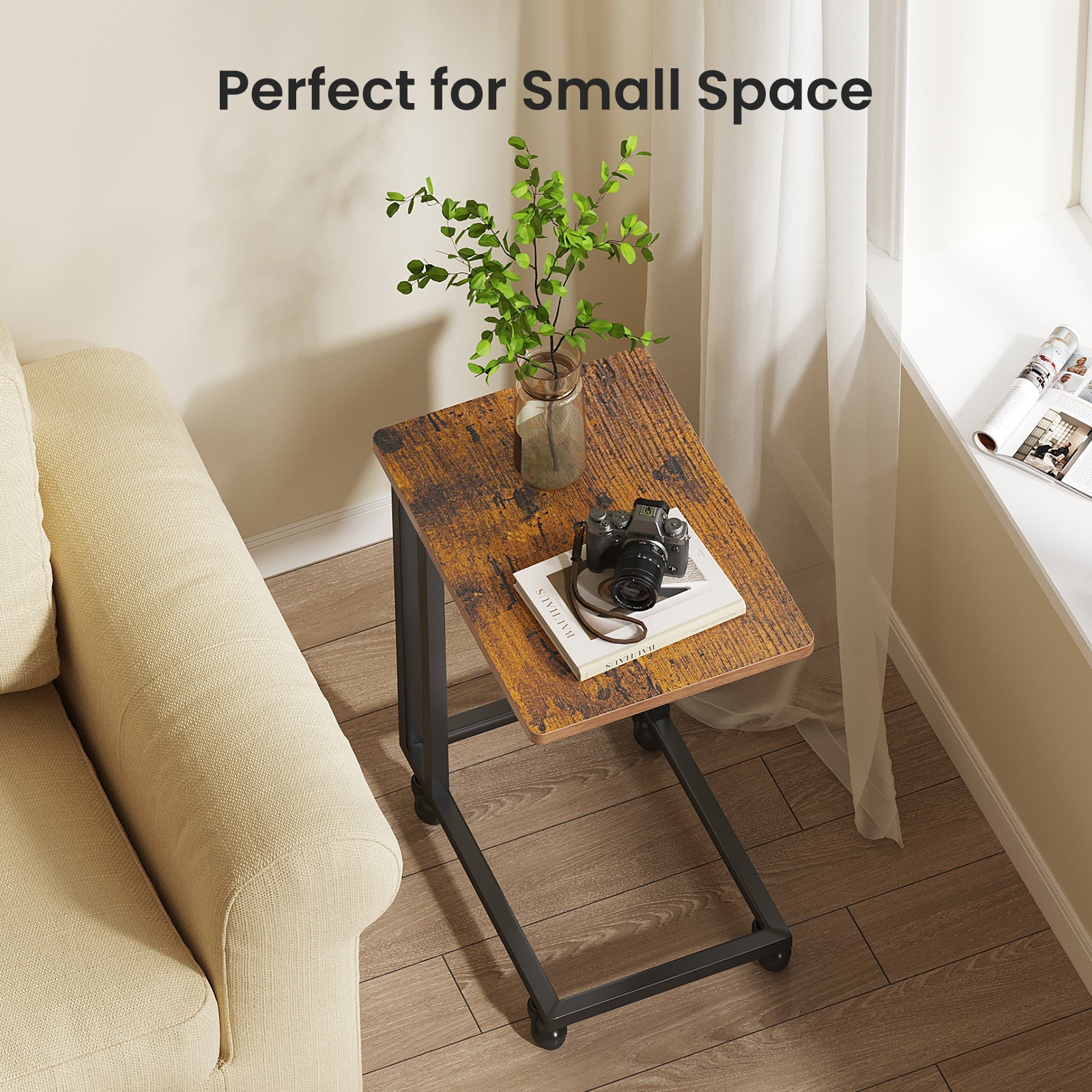 StockMAX C-Shaped Side Table with Removable Casters for Small Spaces