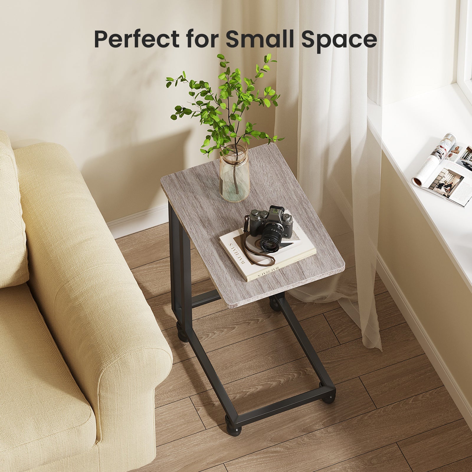 StockMAX C-Shaped Side Table with Removable Casters for Small Spaces