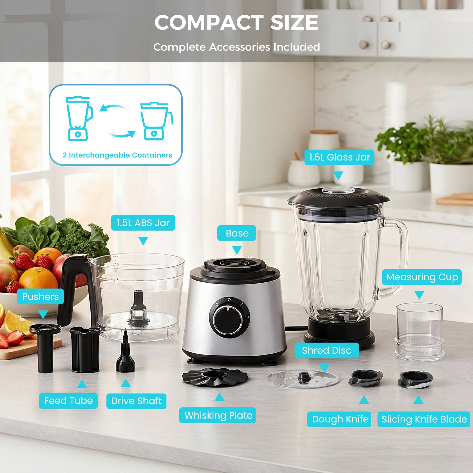 StockMAX 8-Cup Food Processor, Vegetable Chopper with accessories