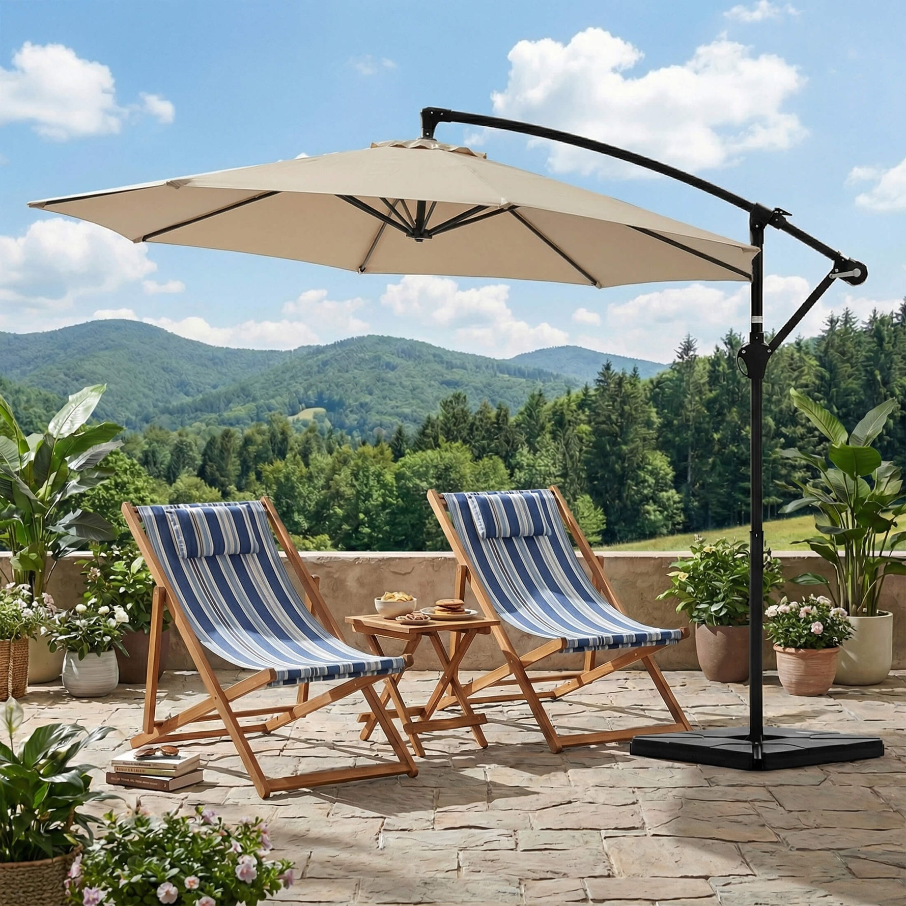 StockMAX 10ft Cantilever Patio Umbrella with Crank Lift Mechanism for Garden, Backyard, Poolside