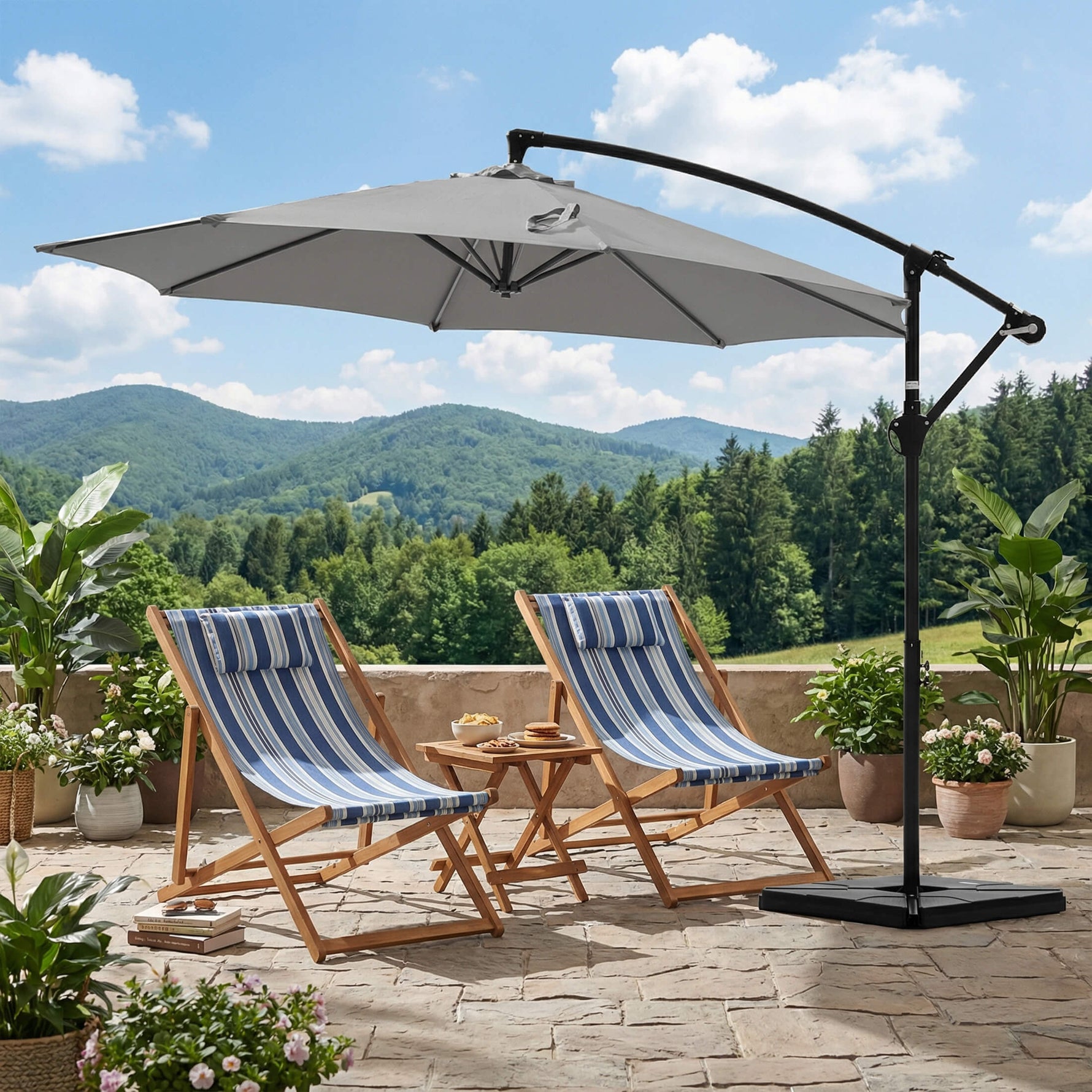 StockMAX 10ft Cantilever Patio Umbrella with Crank Lift Mechanism for Garden, Backyard, Poolside