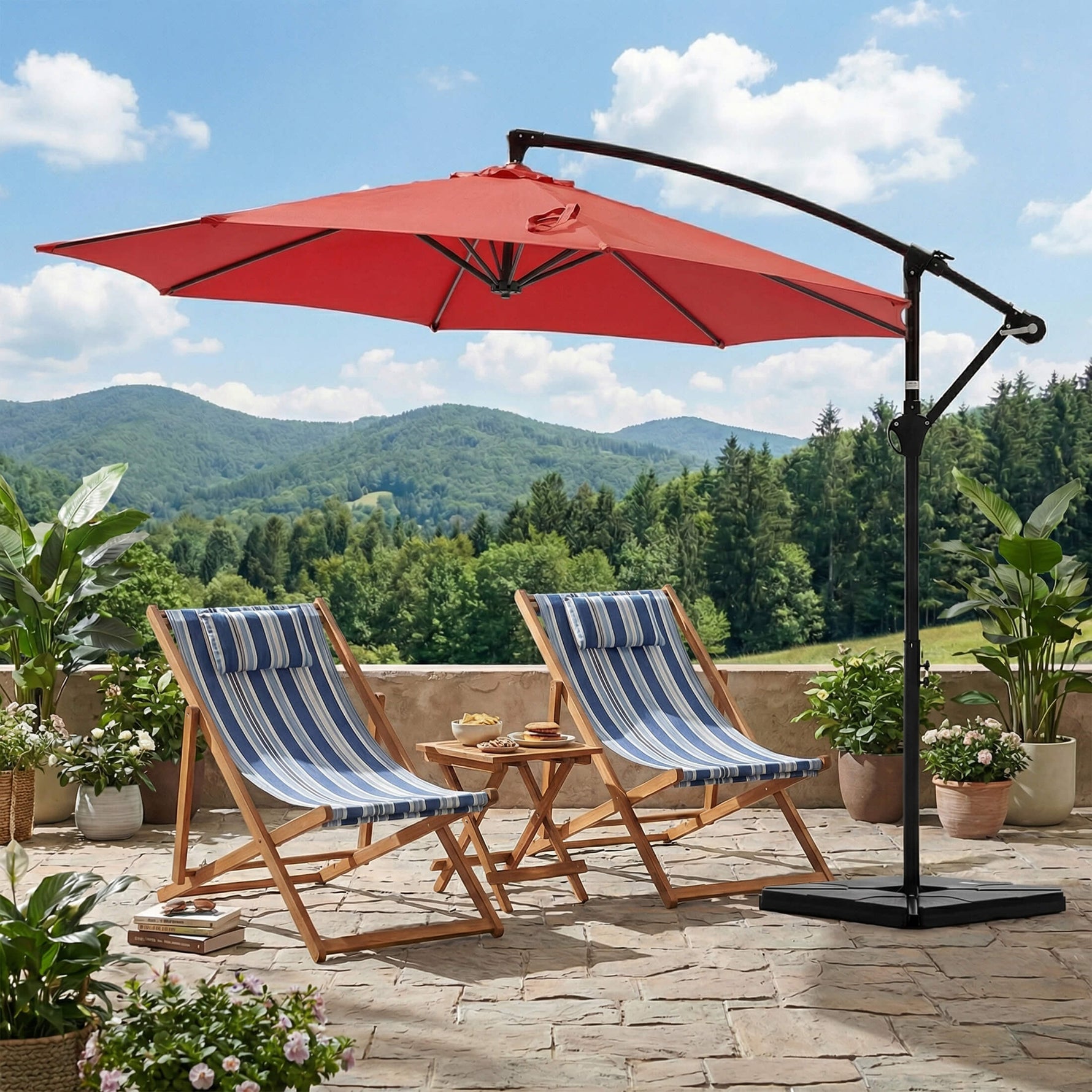 StockMAX 10ft Cantilever Patio Umbrella with Crank Lift Mechanism for Garden, Backyard, Poolside