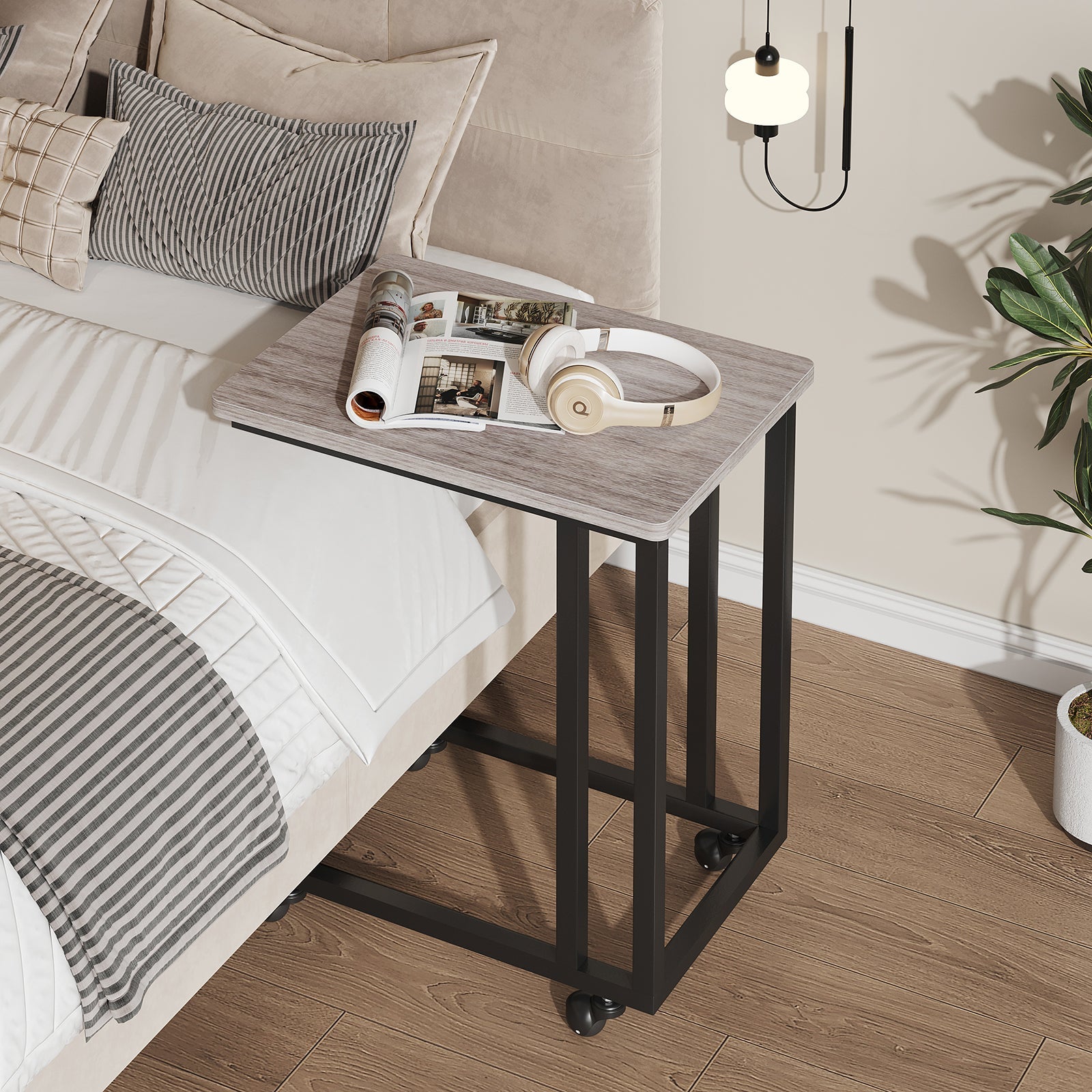 StockMAX C-Shaped Side Table with Removable Casters for Small Spaces