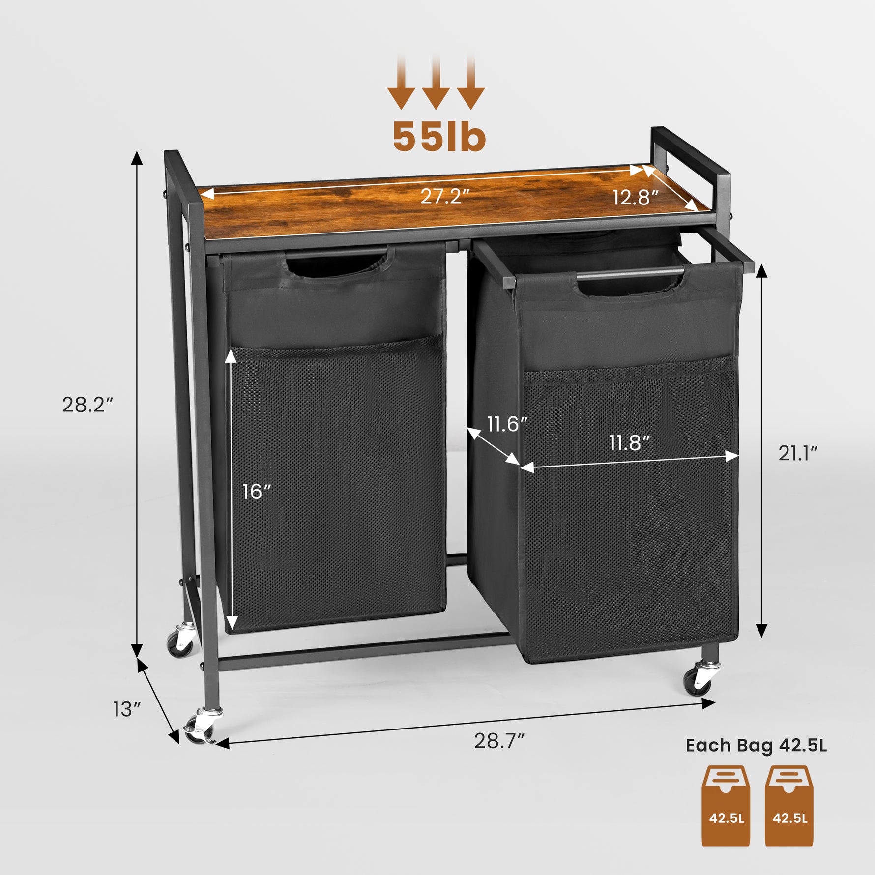 StockMAX Rolling Laundry Basket with Shelf with Multiple Drawers