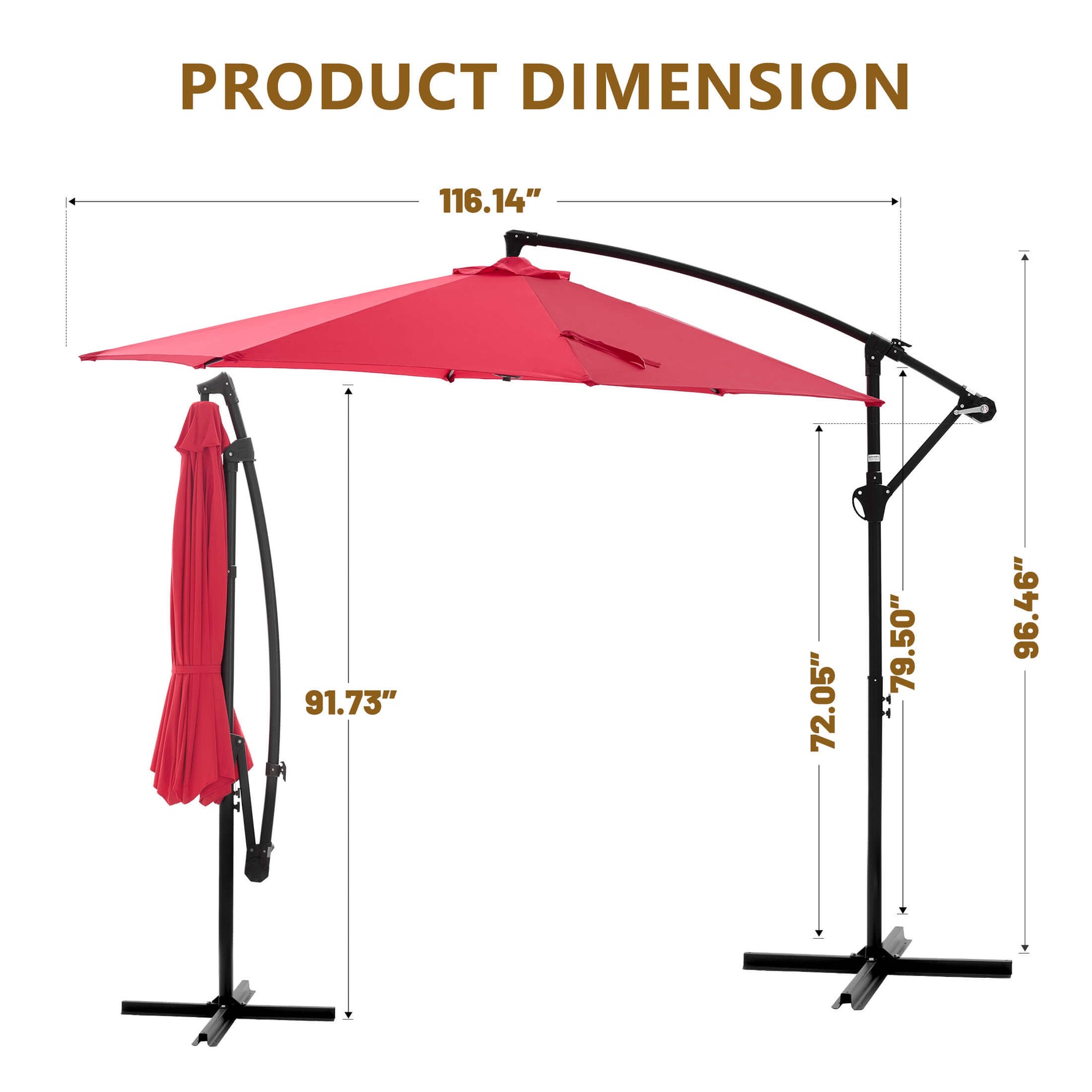 StockMAX 10ft Cantilever Patio Umbrella with Crank Lift Mechanism for Garden, Backyard, Poolside