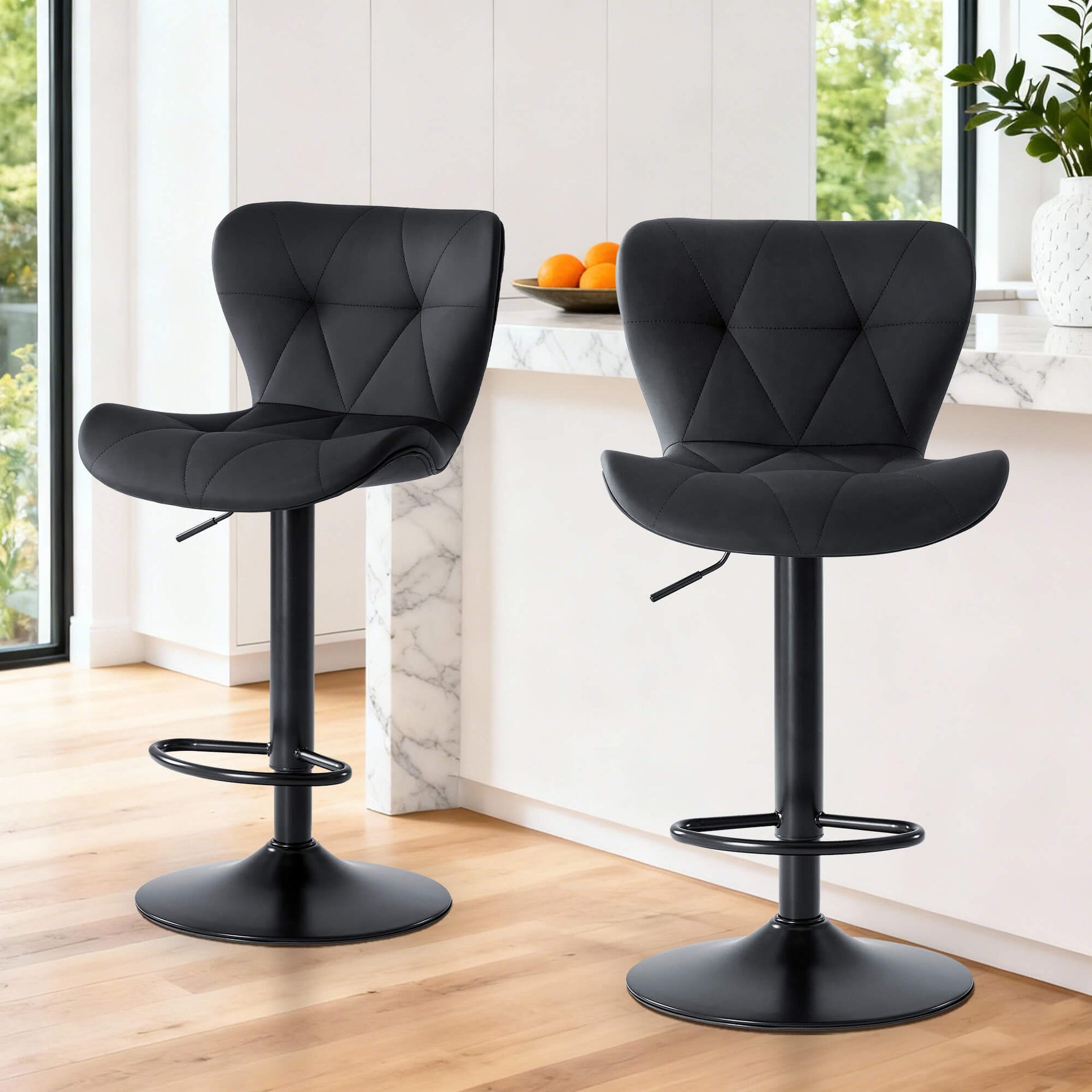 StockMAX Faux Leather Diamond-Quilted Bar Stool-set of 2