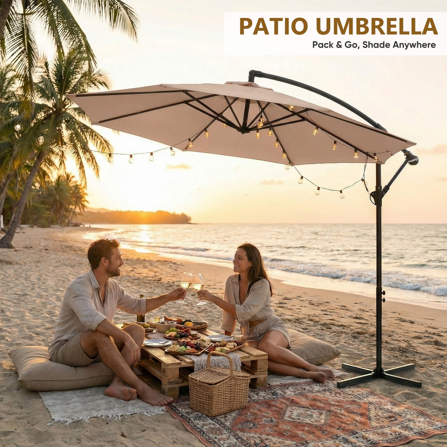 StockMAX 10ft Cantilever Patio Umbrella with Crank Lift Mechanism for Garden, Backyard, Poolside