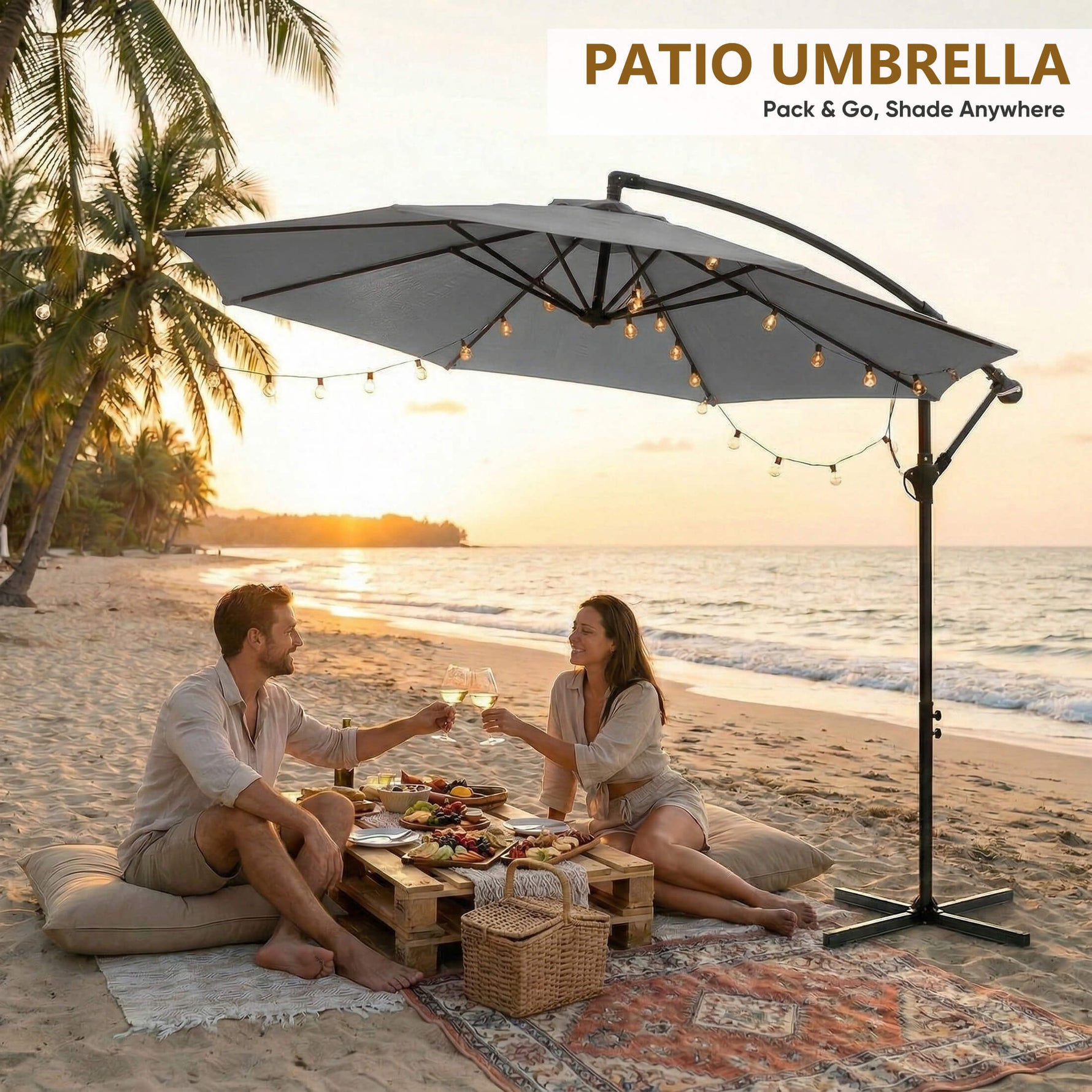 StockMAX 10ft Cantilever Patio Umbrella with Crank Lift Mechanism for Garden, Backyard, Poolside
