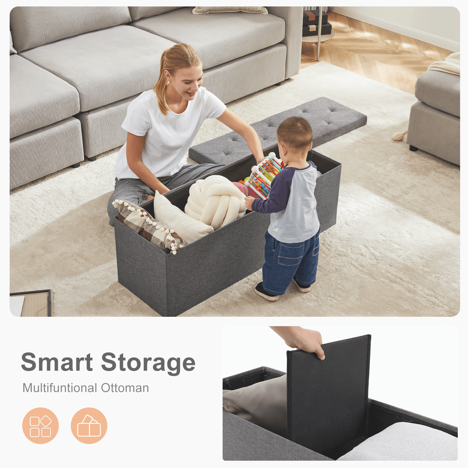 StockMAX Bed Footstool with Storage for Bedroom and Entry Door