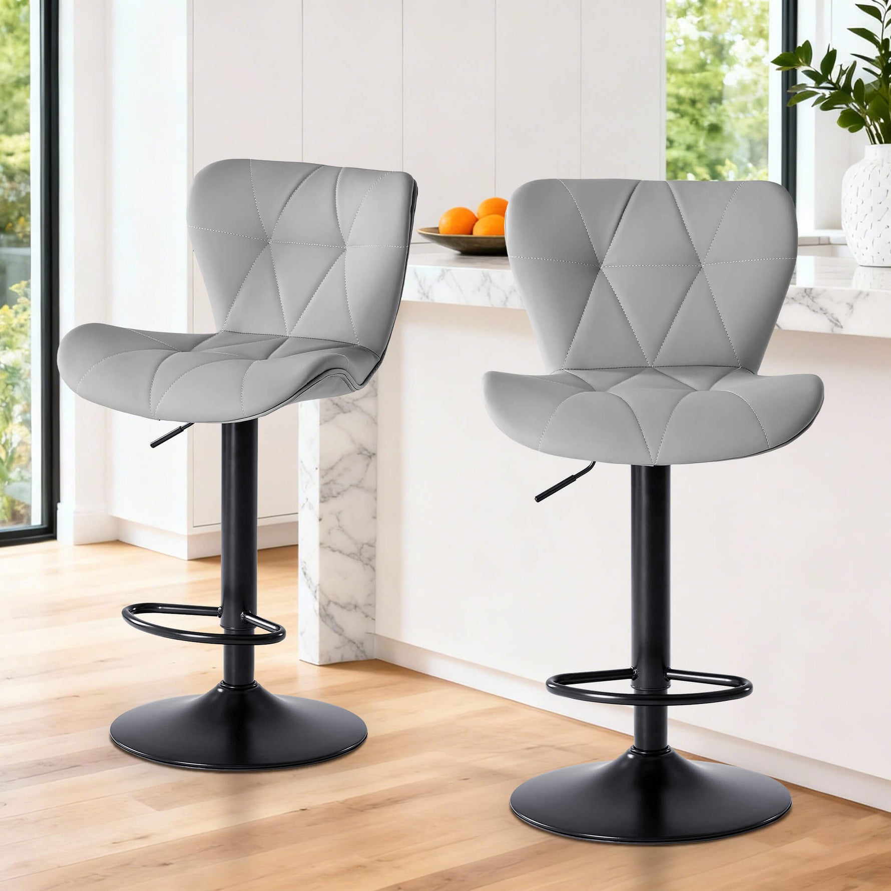 StockMAX Faux Leather Diamond-Quilted Bar Stool-set of 2