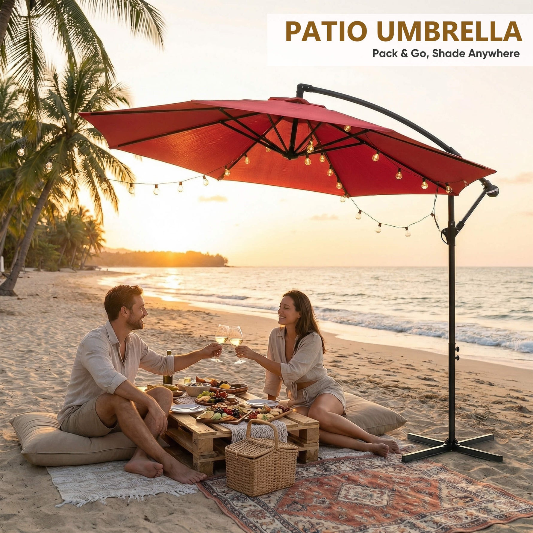 StockMAX 10ft Cantilever Patio Umbrella with Crank Lift Mechanism for Garden, Backyard, Poolside