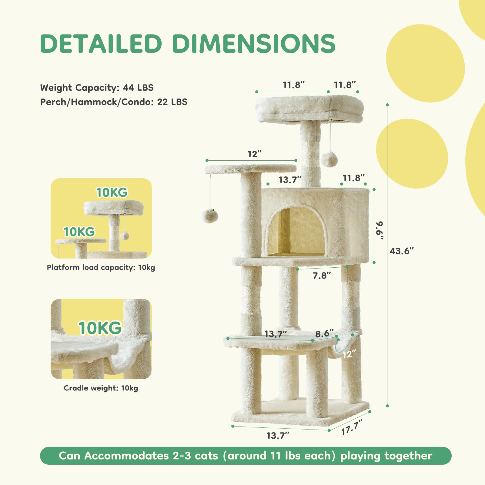 StockMAX 44" Muti-functional Cat Tree Tower with Sisal Scratcing Post and Condo